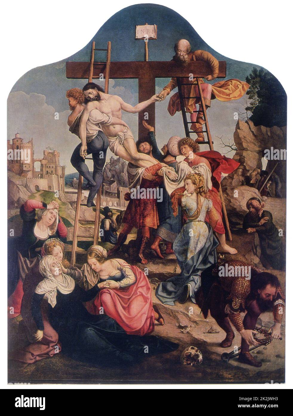 Jan Gossaert, connu sous le nom d'école hollandaise Mabuse Descent de la Croix c.1520 huile sur toile (141 x 106,5 cm) Saint-Pétersbourg, Musée de l'Ermitage Banque D'Images