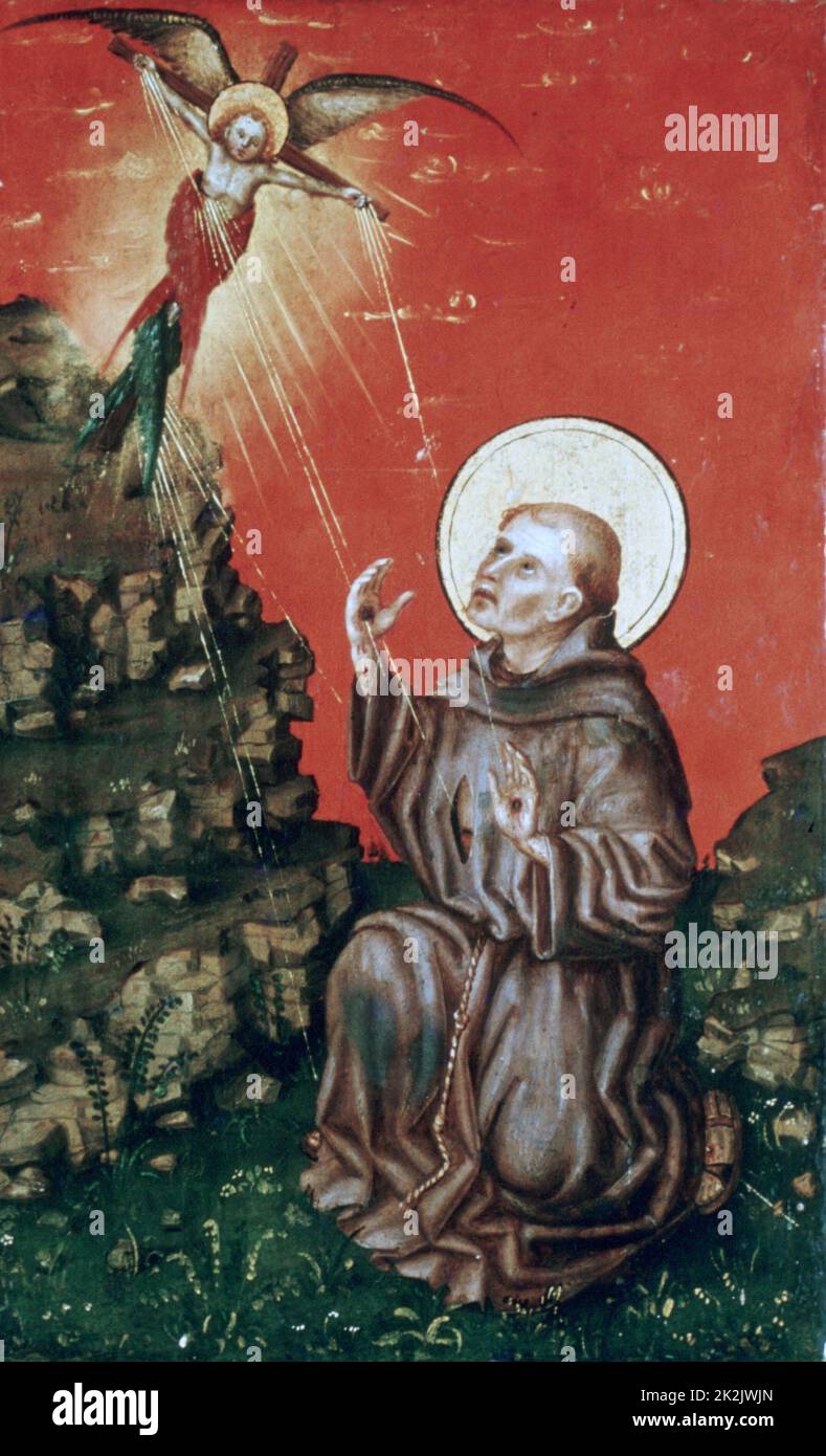 Stephan Lochner École allemande St Francis recevant le Stigmata 15th Century huile sur panneau de bois Banque D'Images