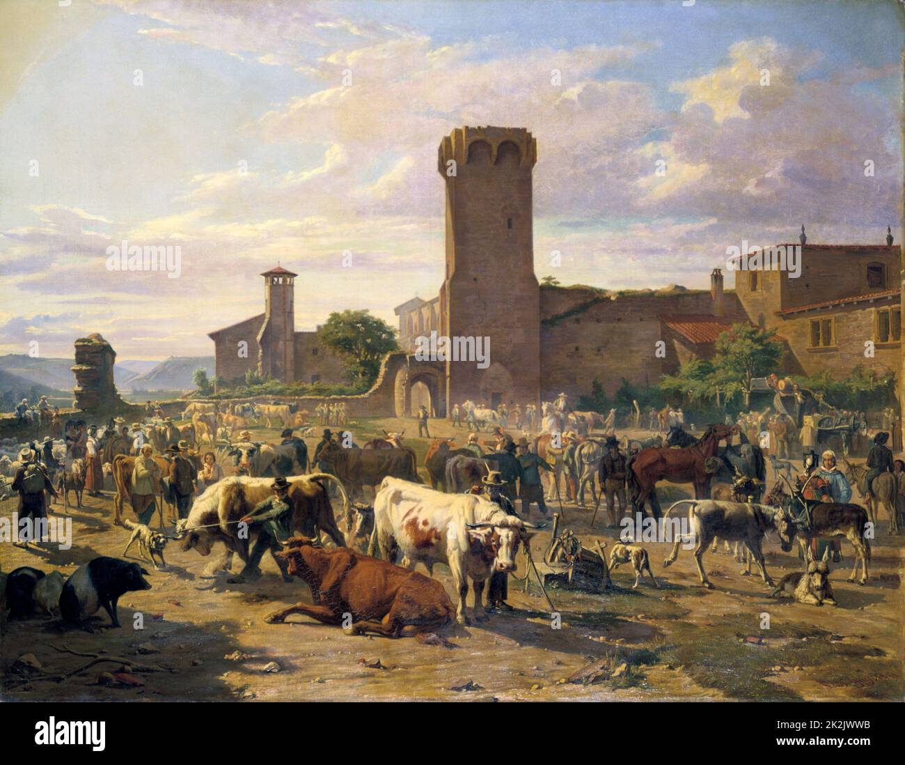 Louis Guy Ecole française le marché aux bovins à Arbresle 19th Century huile sur toile Collection privée Banque D'Images
