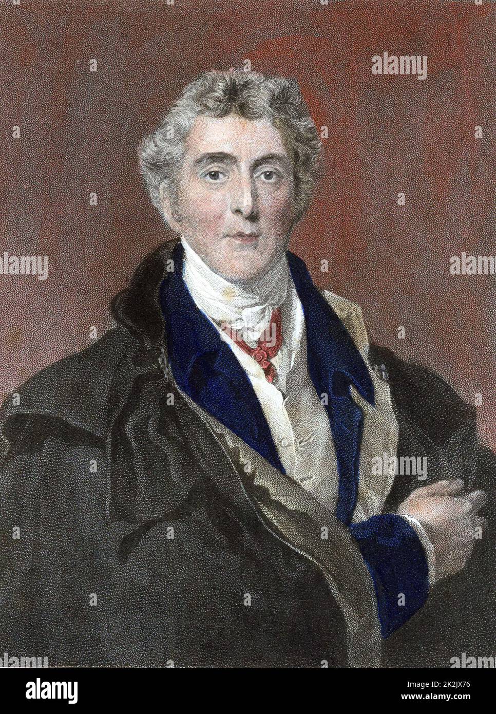 Arthur Wellesley 1st Duc de Wellington (1769-1852) soldat et homme d'État britannique. Battit Napoléon à Waterloo. Gravure de la couleur de la main après le portrait de Thomas Lawrence Banque D'Images