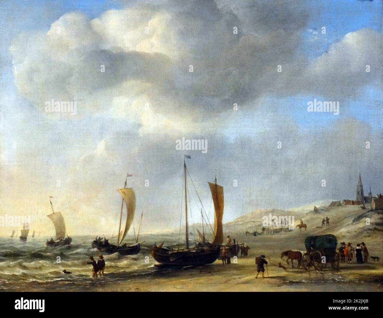 La peinture intitulée "La côte à Scheveningen' par Willem van de Velde le jeune (1633-1707) un peintre de marine. En date du 17e siècle Banque D'Images