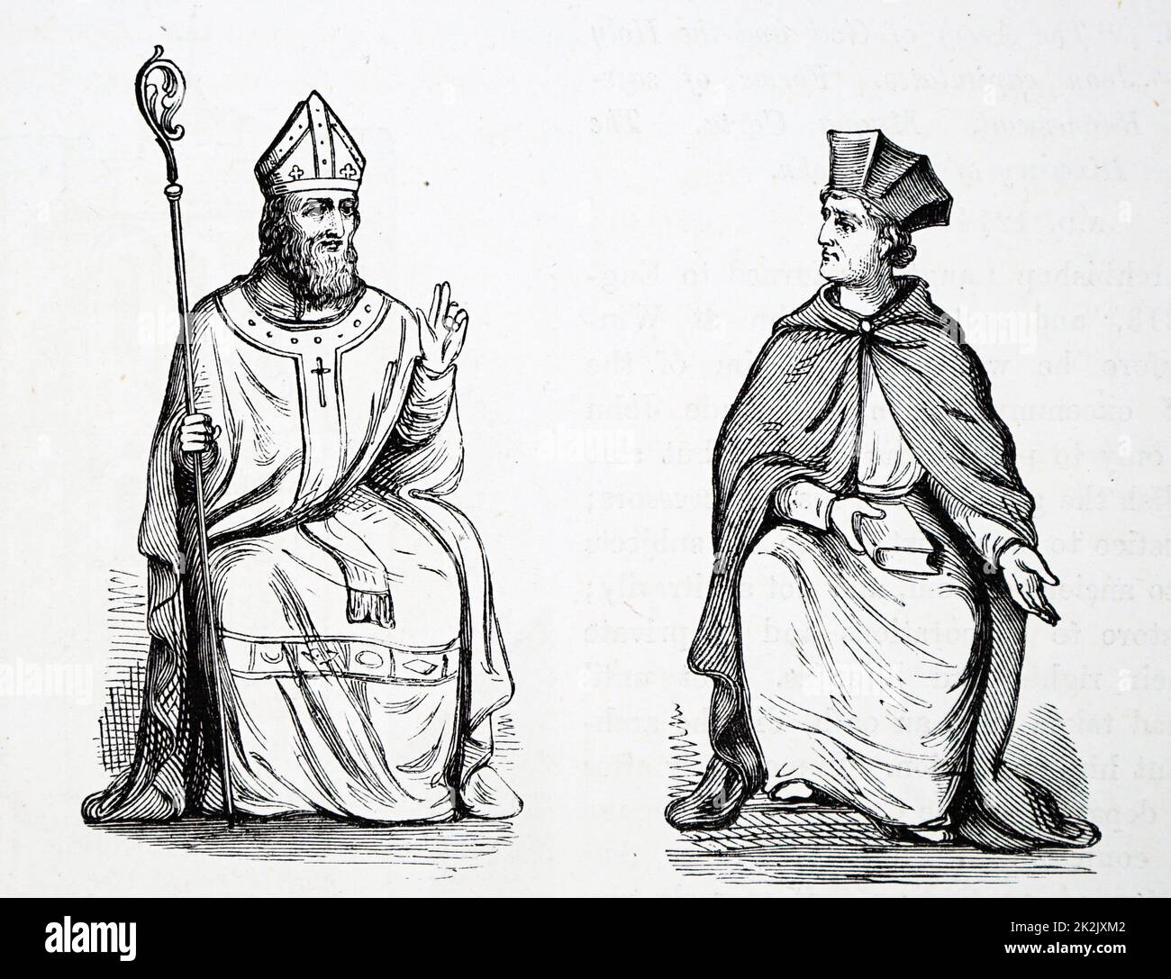 Gravure d'une cité médiévale l'archevêque et cardinal. En date du 14e siècle Banque D'Images