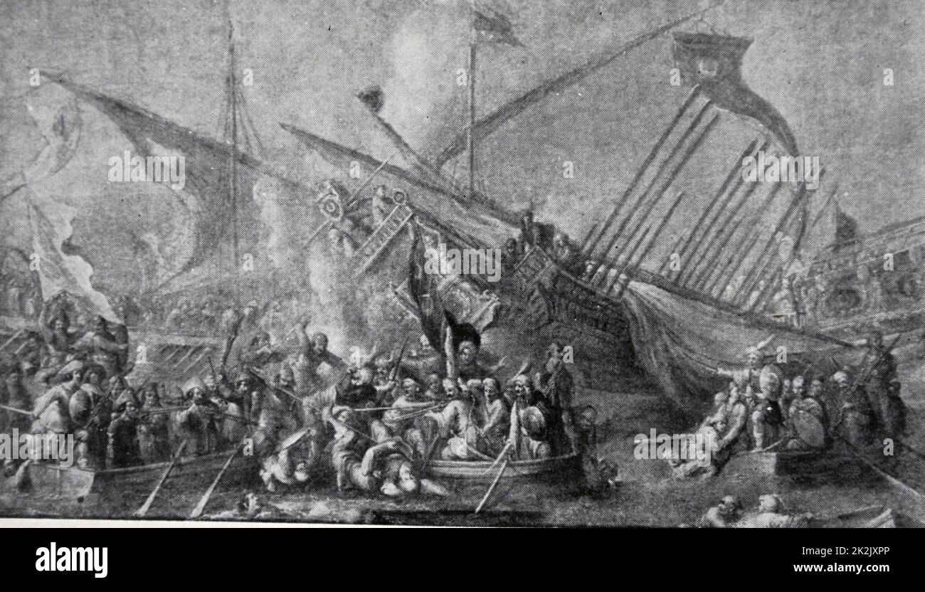 Scène représentant l'effondrement de la marine espagnole. En date du 17e siècle Banque D'Images