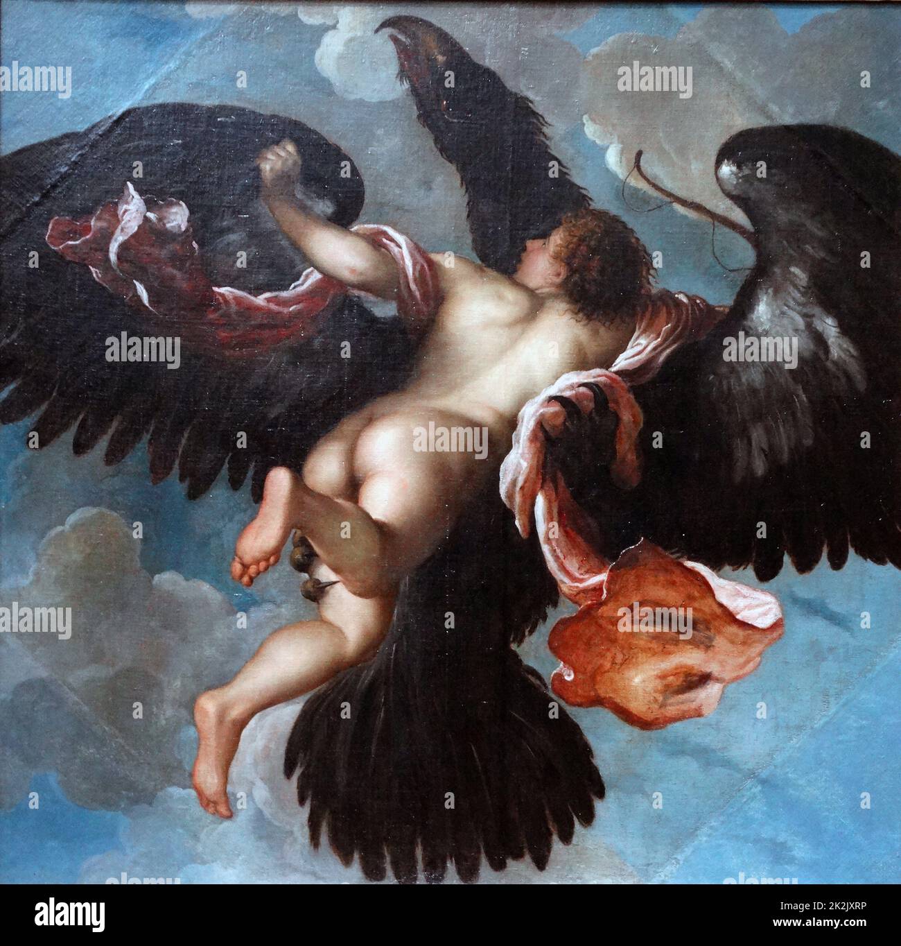 La peinture intitulée "Le viol de Ganymède' par Damiano Mazza, un artiste de la Renaissance italienne. En date du 16e siècle Banque D'Images