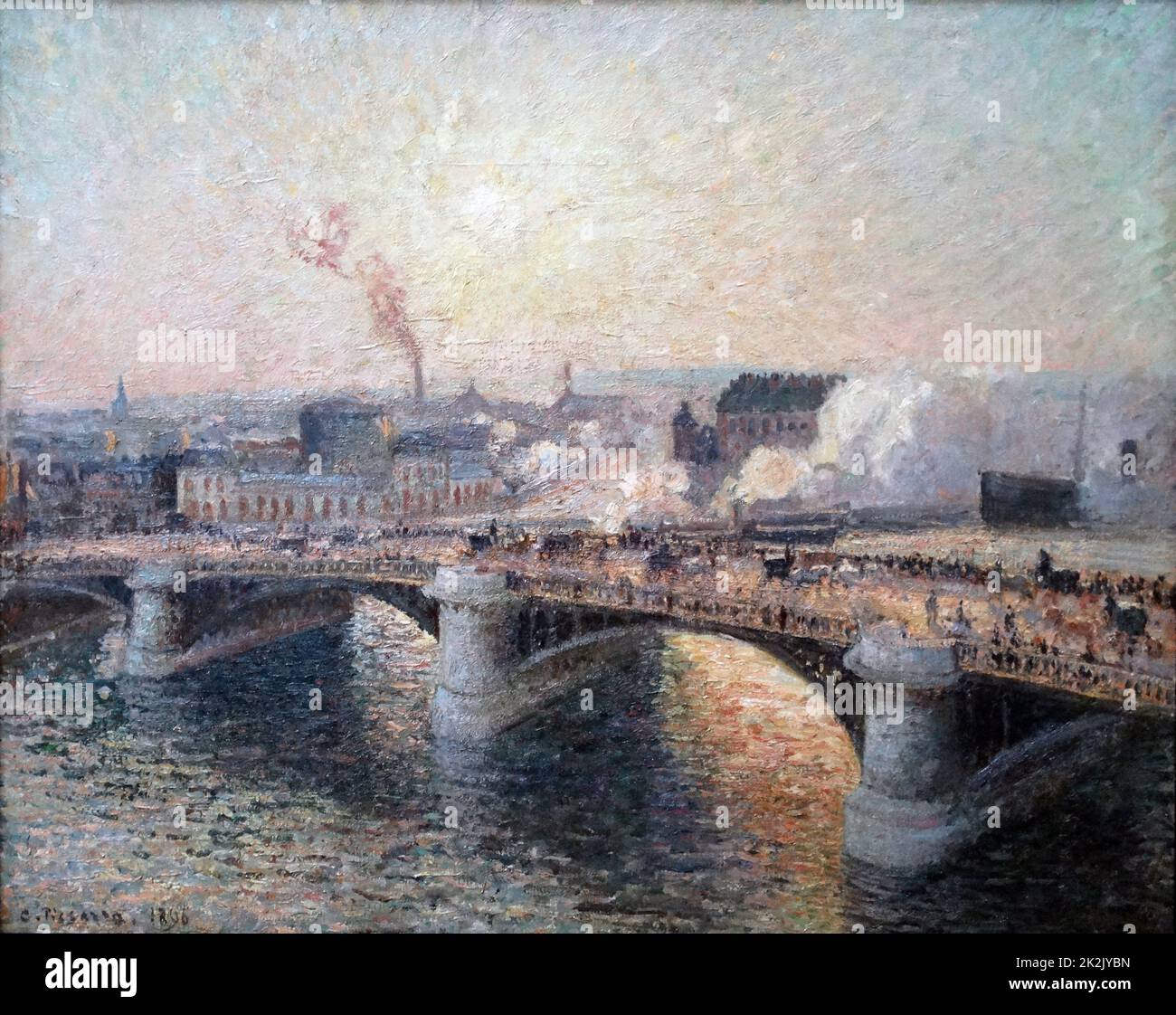 Camille PISSARRO (1830 - 1903), le Pont Boieldieu à Rouen, Le coucher du soleil, 1896. Huile sur toile. Pissarro visité Rouen au printemps et l'automne de 1896 à la réalisation d'une série de seize peintures des ponts et quais. De style impressionniste Banque D'Images