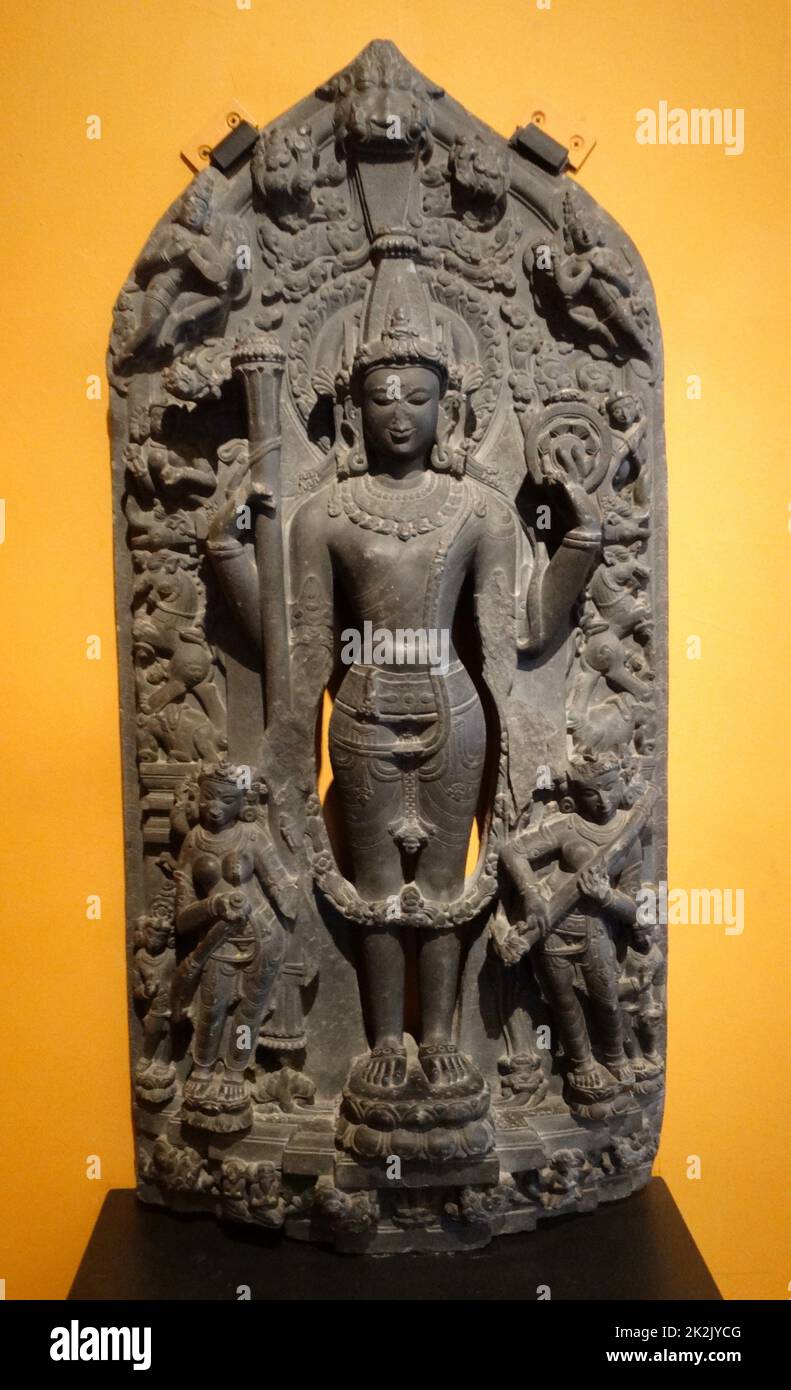 Stèle illustrant Vishnu de Bihar, en Inde. En date du 11e siècle Banque D'Images