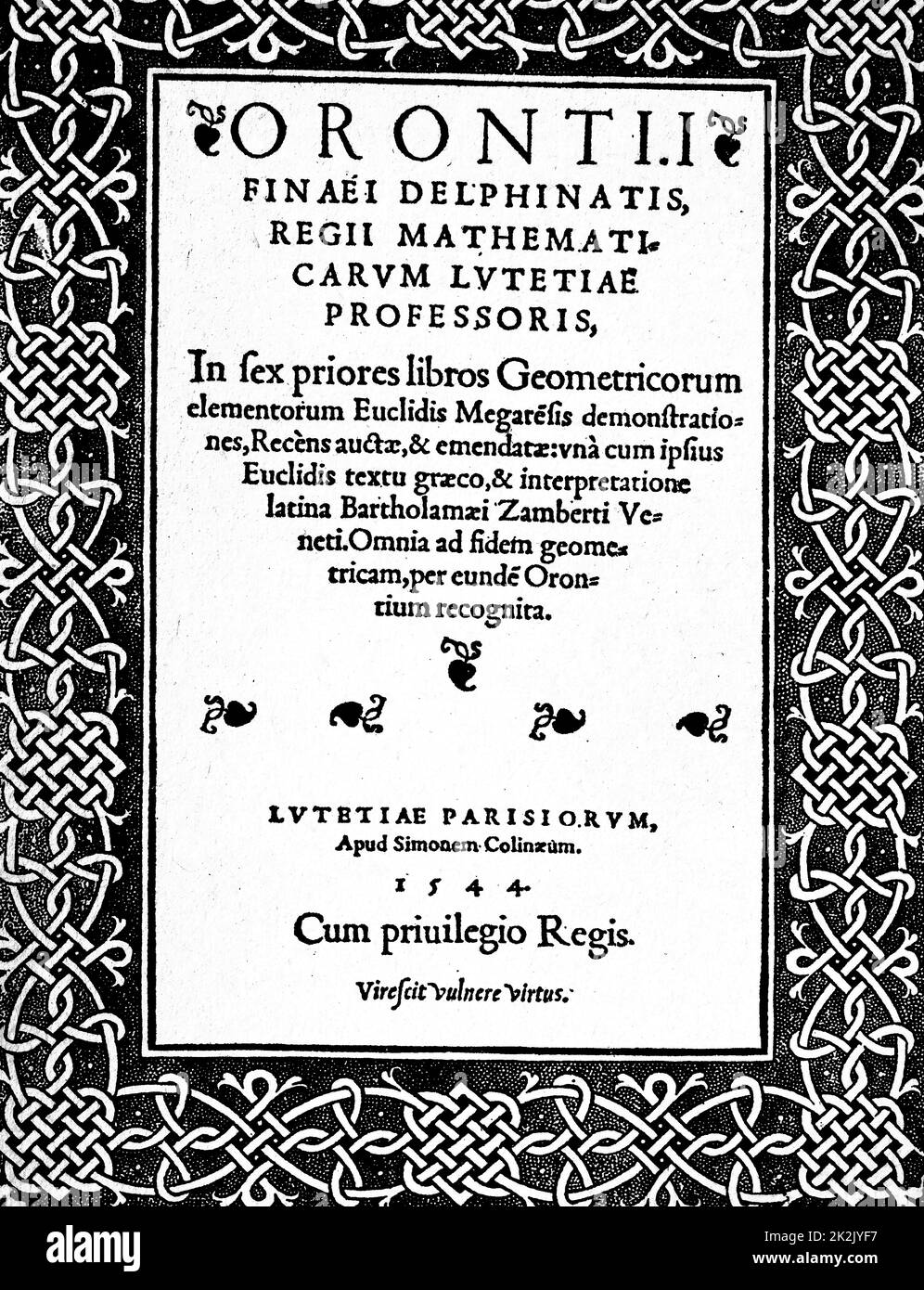 Traité de géométrie euclidienne, imprimé en 1544 par le grand imprimeur français Simon de Colines Banque D'Images