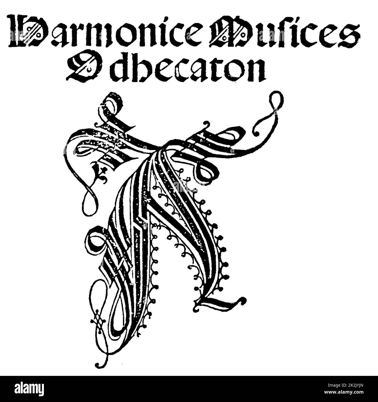 L'Harmonice Musices Odhecaton (également connu simplement comme l'Odhecaton) est une anthologie de chansons profanes publié par Ottaviano Petrucci en 1501 à Venise. Il a été le premier livre de musique jamais d'être imprimés en utilisant movable type, et a été très influente tant dans l'édition en général, et dans la diffusion de la musique franco-flamande. Banque D'Images