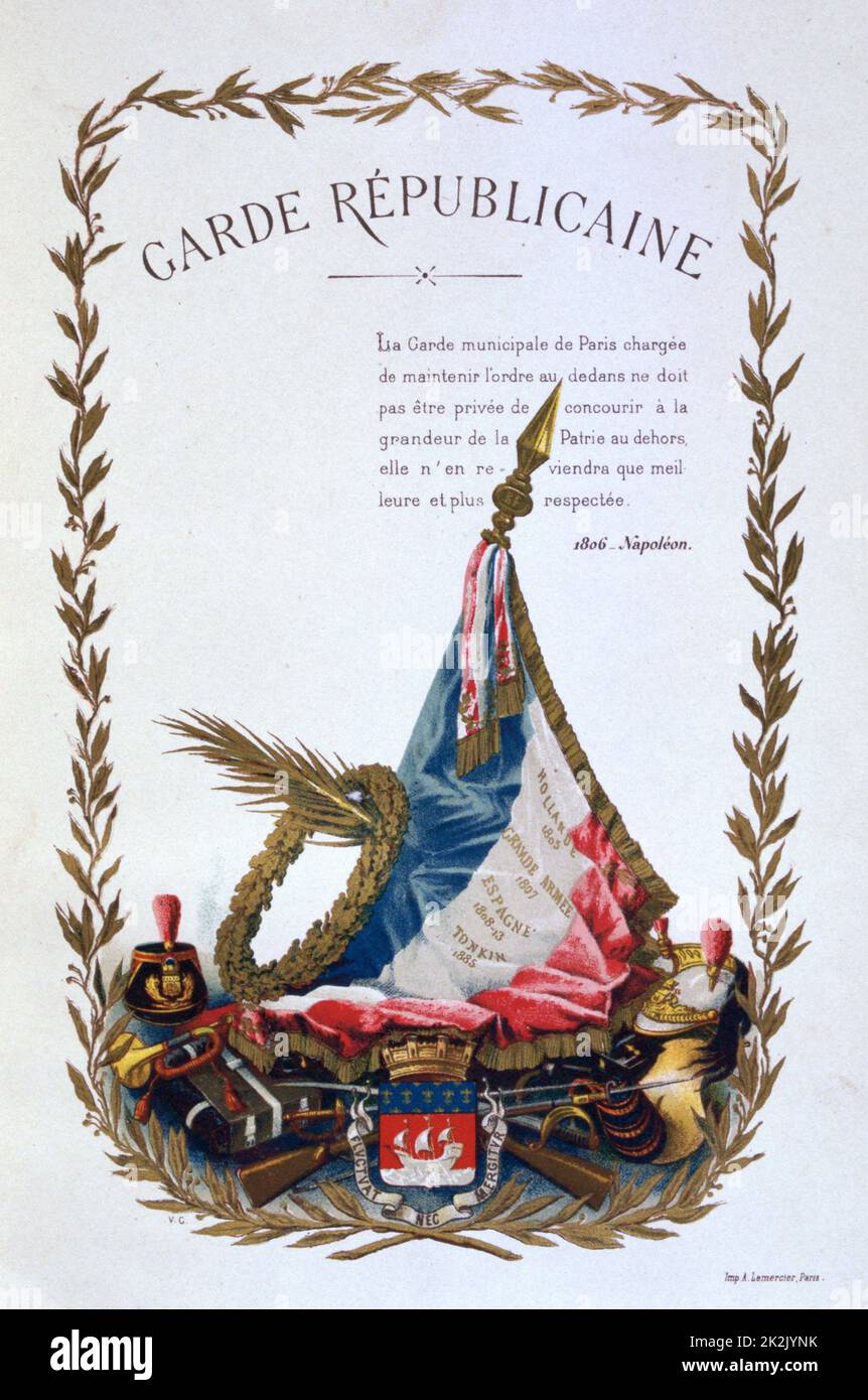 Page de titre de 'Histoire des corps de troupes de la ville de Paris' , 1887. À partir de 1254-1791, le Guet Royal est responsable de l'ordre dans la ville, un rôle repris à la Révolution par la Garde nationale dans chaque ville. France Banque D'Images