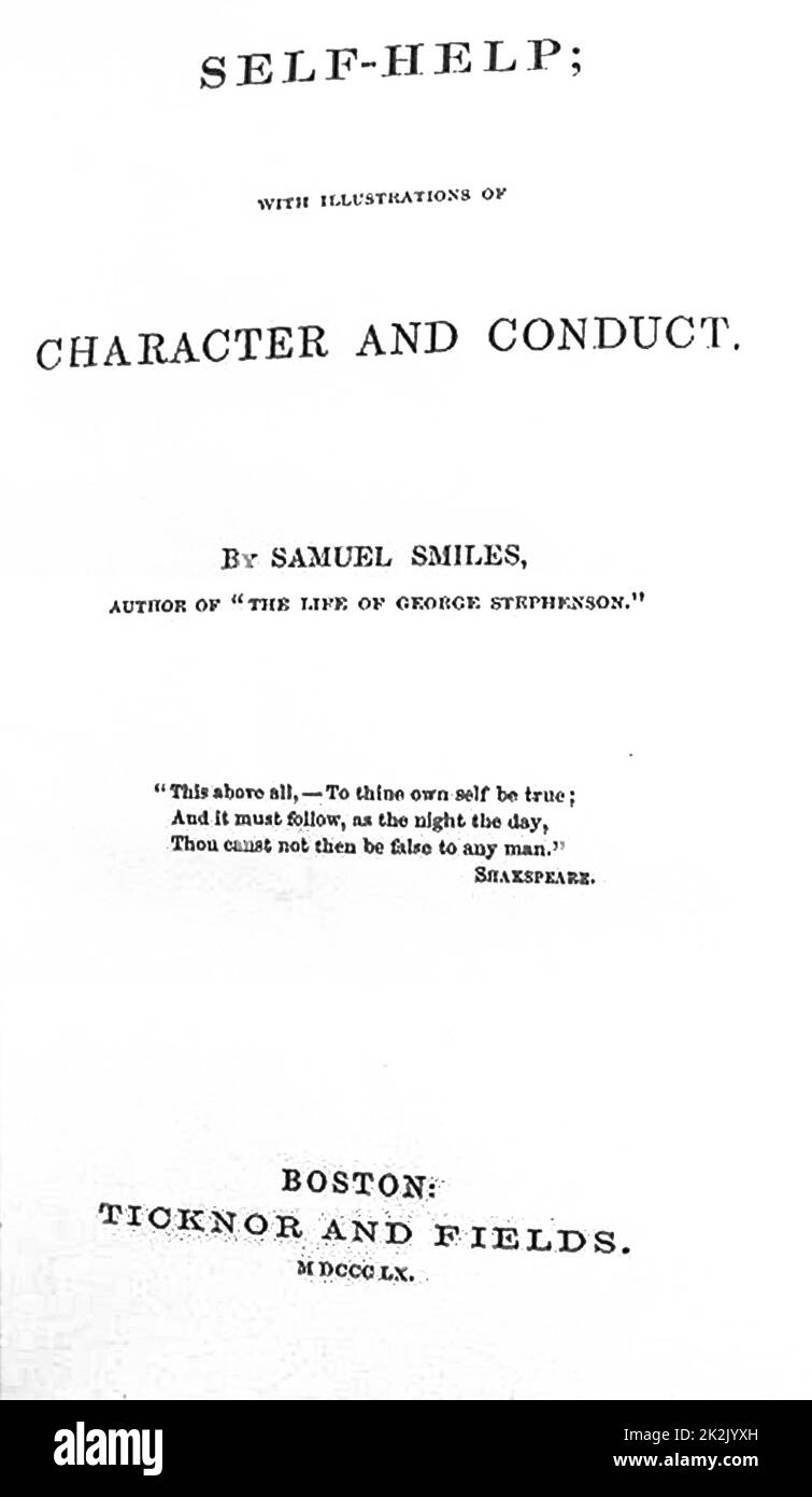Page de titre de Self Help par Samuel Smiles (23 décembre 1812-16 avril 1904), un auteur écossais et réformateur Banque D'Images