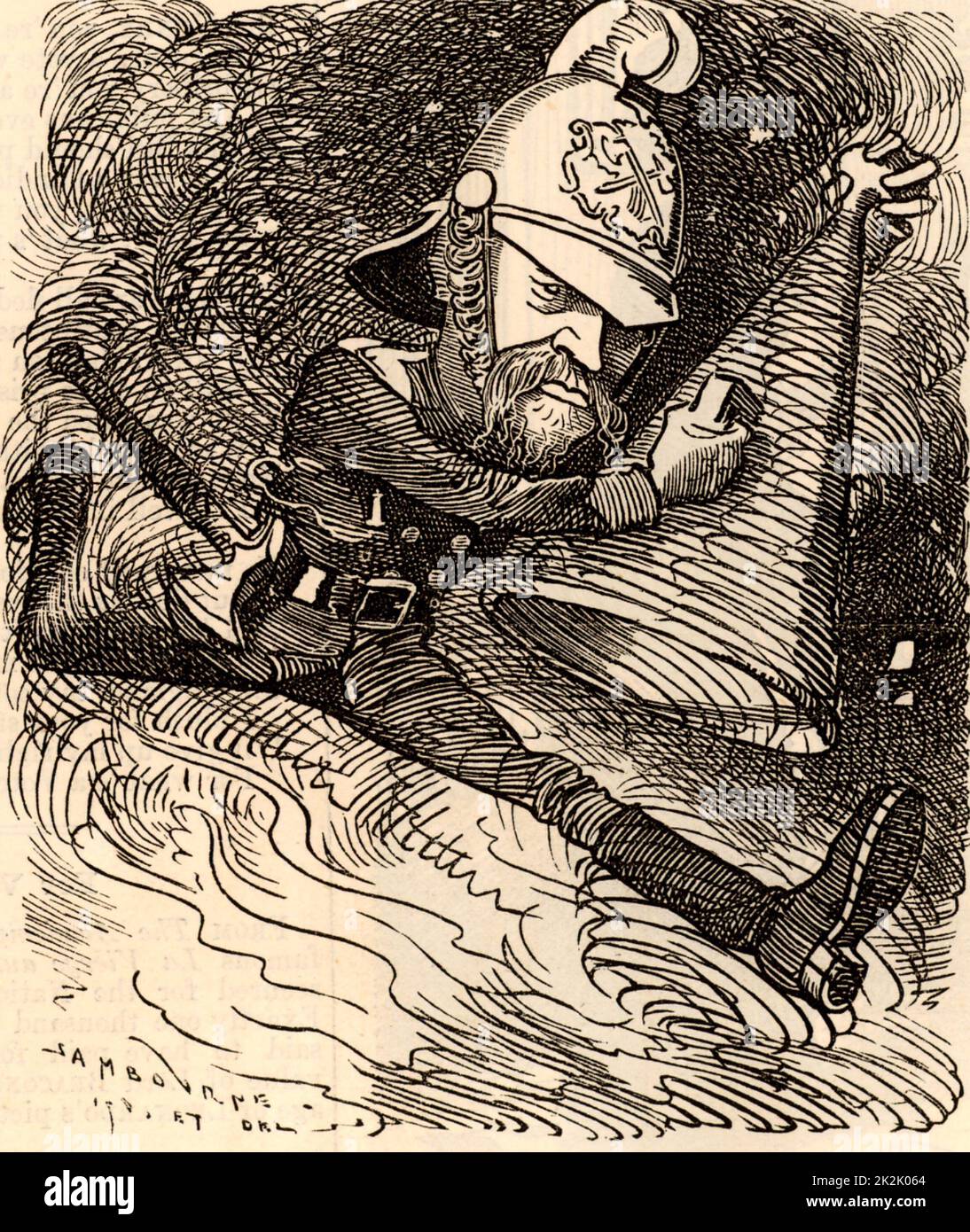 Massey Eyre Shaw (1830-1908), soldat irlandais qui ont servi dans l'armée britannique. Largement connu comme le "Capitaine Shaw', il a été fondateur et directeur de la région métropolitaine (désormais Londres) Fire Brigade 1861-1891. Dans la région de Gilbert et Sullivan light opera 'Iolanthe' la fée se demande si le capitaine Shaw's brigade avec 'cascade' froide pourrait étancher son amour. Edward Linley Sambourne caricature de poinçon dans la série de portraits de fantaisie du 'Punch' (Londres, 22 janvier 1881). Banque D'Images