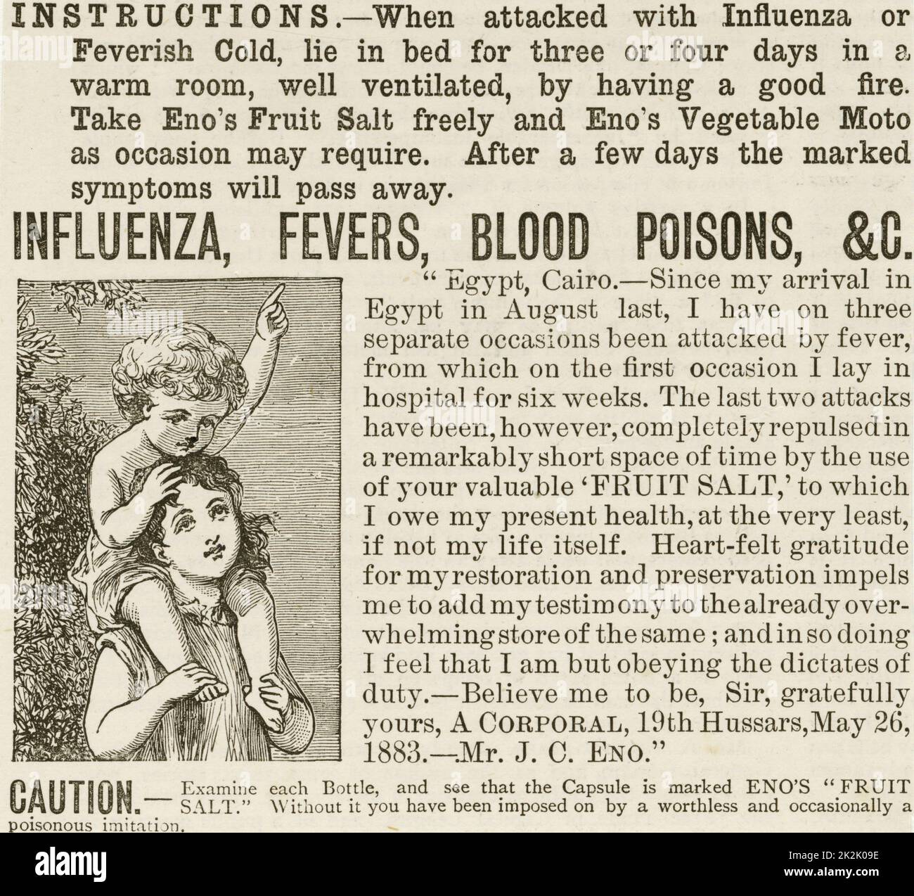 « Publicité pour un médicament breveté pour guérir la grippe, une infection virale qui provoque souvent des épidémies. Londres, 1890.' Banque D'Images