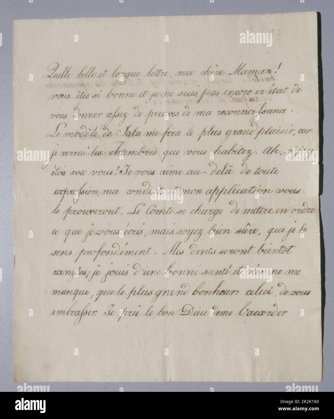 Roi de Rome lettre d'autographe envoyée à l'impératrice Marie-Louis, dans laquelle il dit à sa mère qu'il est en bonne santé, et qu'il aimerait l'embrasser. c.1817-1818 2 pages: Retour Banque D'Images