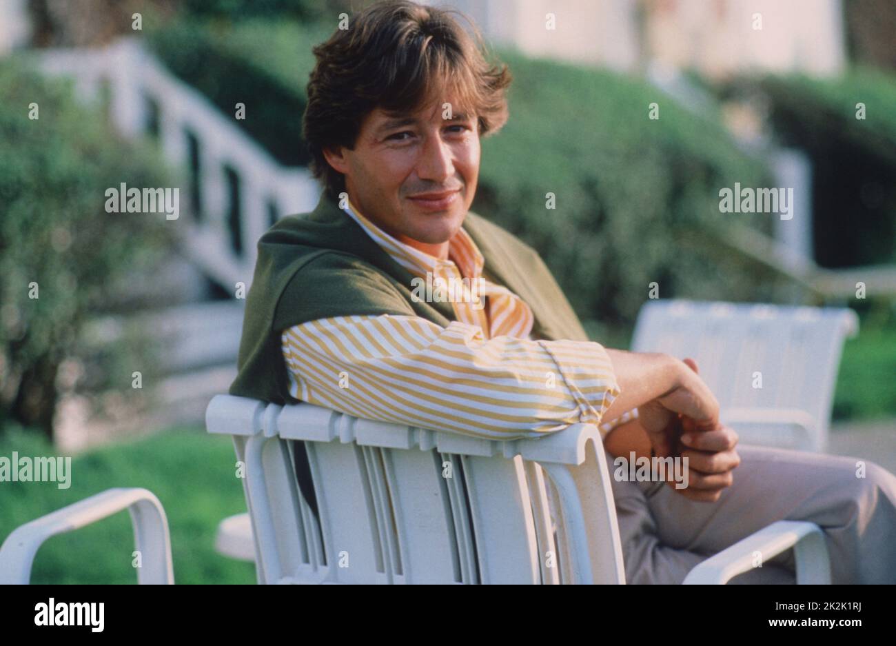 Patrick Sabatier, animateur et producteur de télévision français. Portrait réalisé lors du Festival du film américain de Deauville en septembre 1987. Banque D'Images