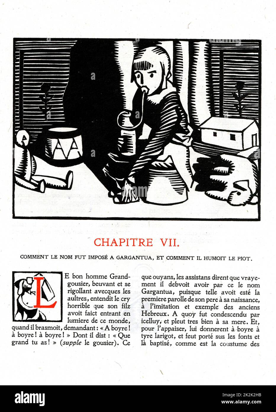 Rabelais : chapeau 7 de la vie très hortipique du Grand Gargantua Woodcut de Hermann Paul publié en 1921 France Collection privée Banque D'Images