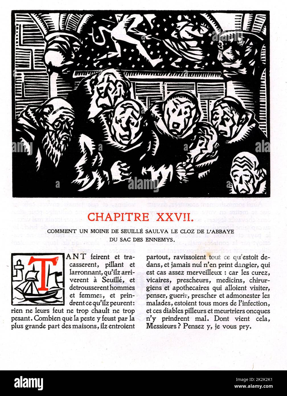 Rabelais : chapeau 9 de la vie très hortipique du Grand Gargantua Woodcut de Hermann Paul publié en 1921 France Collection privée Banque D'Images Rabelais : chapeau 9 de la vie très hortipique du Grand Gargantua Woodcut de Hermann Paul publié en 1921 France Collection privée Banque D'Images