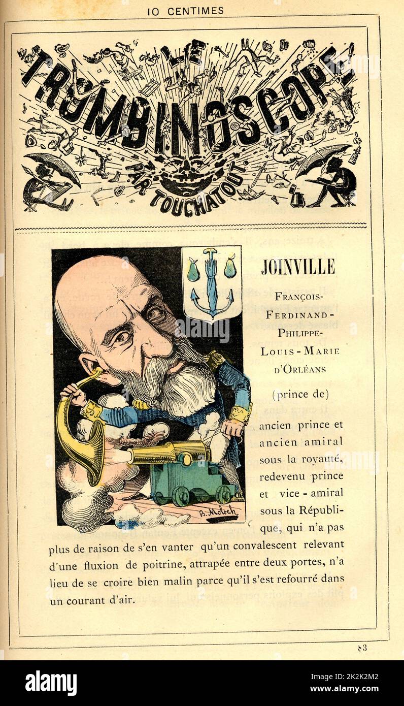 Caricature du Prince de Joinville, dans : 'le trombinoscope' de Touchatout, dessin de Moloch. Collection privée Century France 19th Banque D'Images