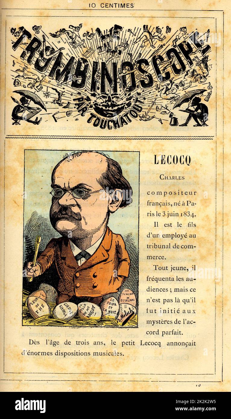 Caricature de Charles Lecoq (né en 1834), dans : 'le trombinoscope' de Touchatout, dessin de Moloch. Collection privée Century France 19th Banque D'Images