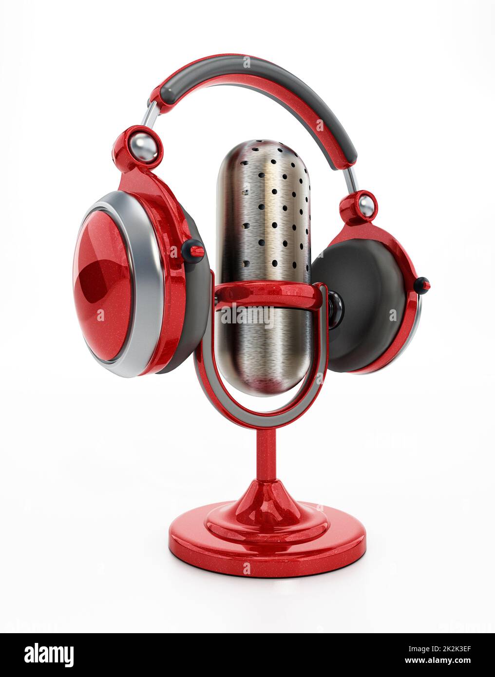 Casque et microphone vintage. 3D illustration Banque D'Images