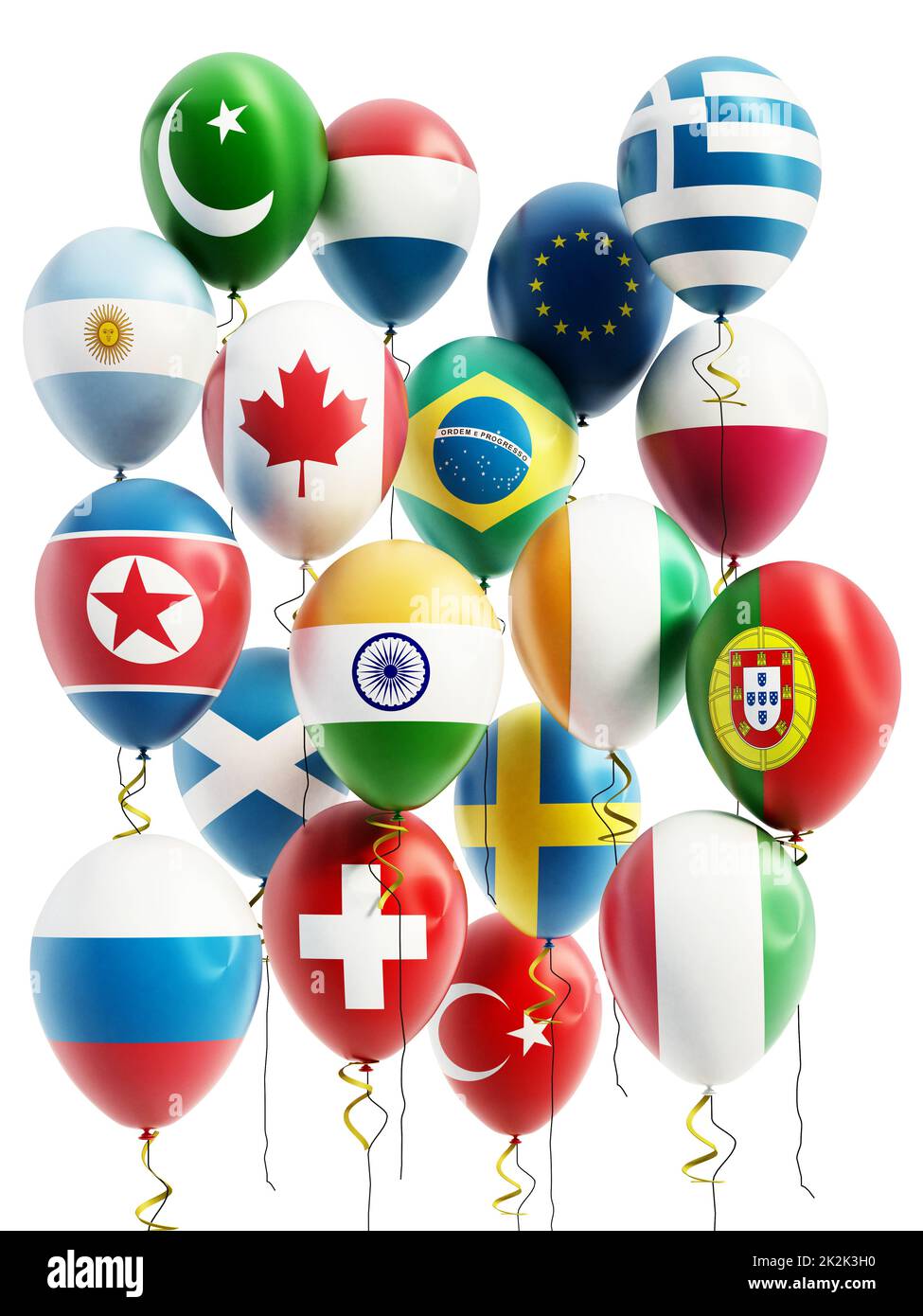 Ballons volants de différents pays. 3D illustration Banque D'Images