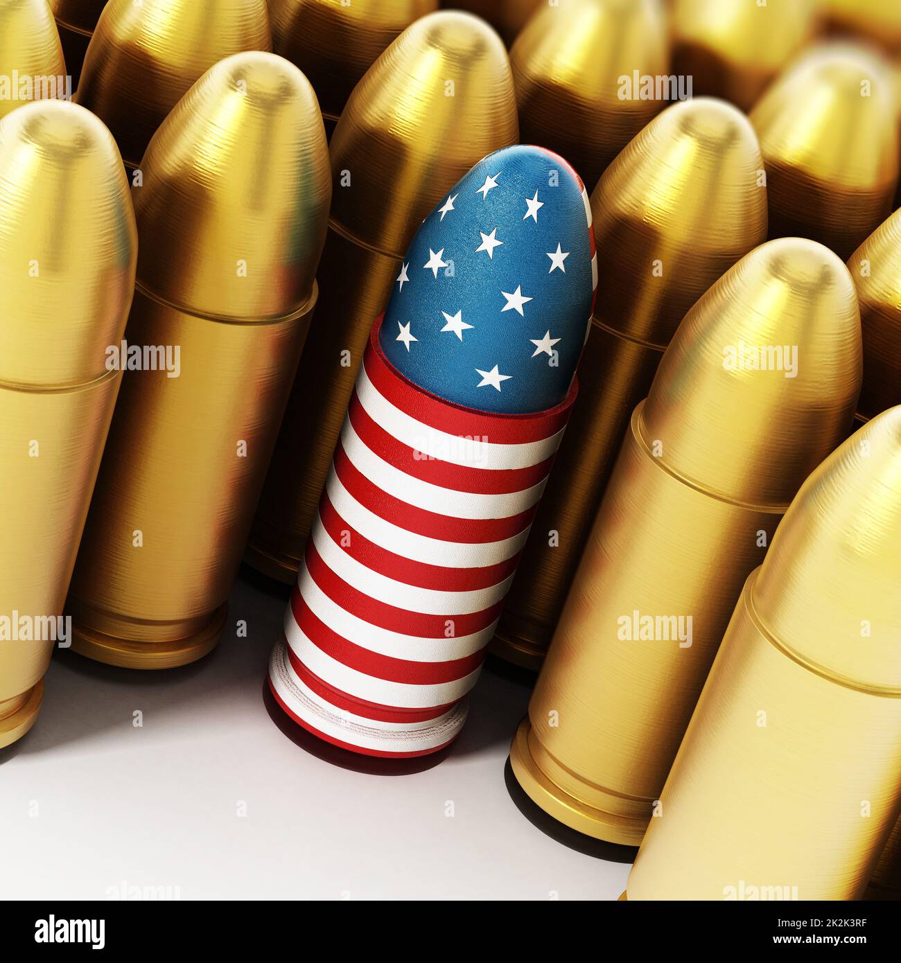 Drapeau américain puce texturée parmi les balles jaunes. 3D illustration Banque D'Images