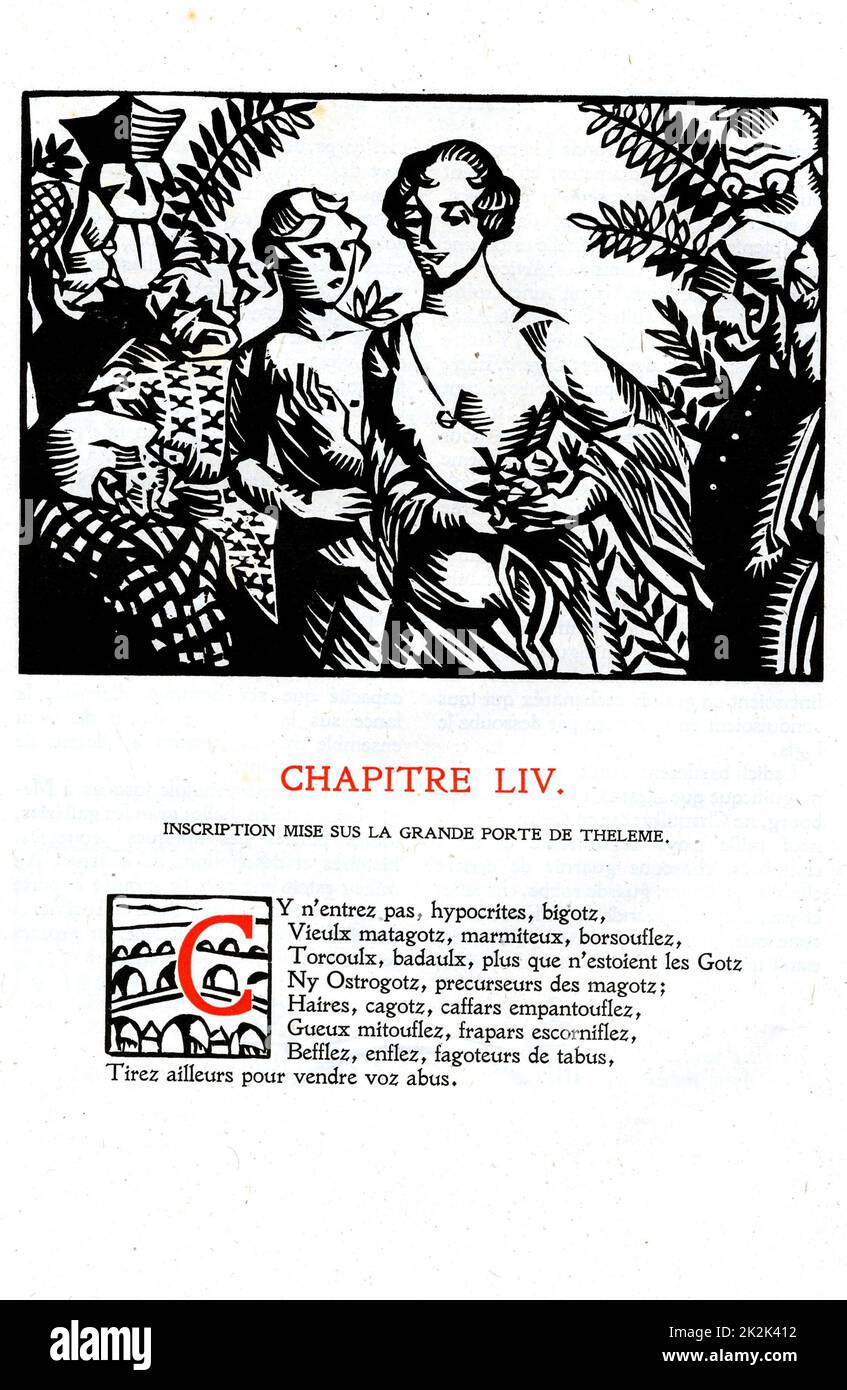 Rabelais : Chapitre 54 de 'la vie très hortique du Grand Gargantua' Gravure sur bois de Hermann Paul Edité en 1921 France Collection particulière Banque D'Images