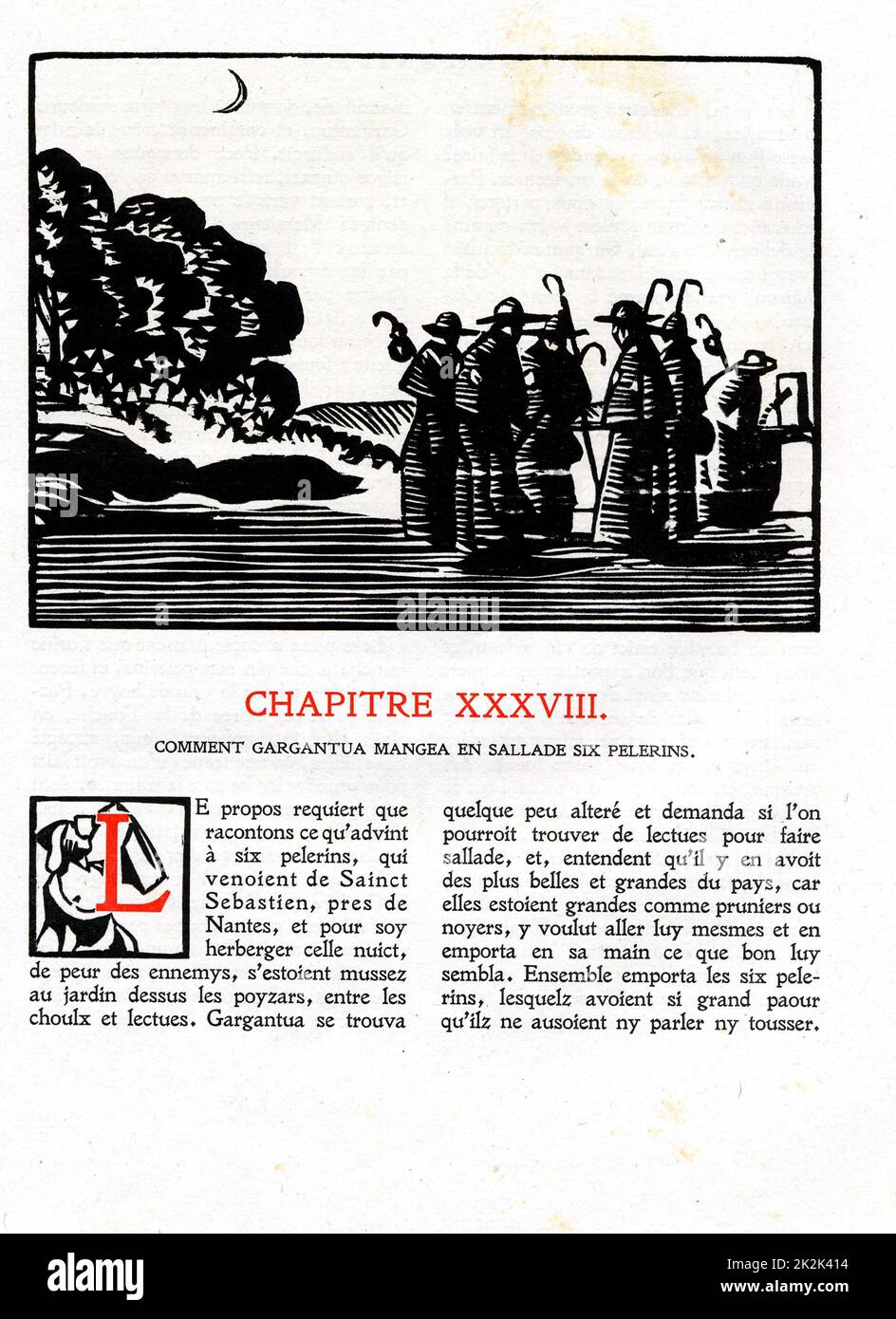 François Rabelais: Chapitre 38 de «la vie très horrible de Grand Gargantua, Père de Pantaguel» gravure en bois par Hermann Paul publié en 1921 France Collection privée Banque D'Images François Rabelais: Chapitre 38 de «la vie très horrible de Grand Gargantua, Père de Pantaguel» gravure en bois par Hermann Paul publié en 1921 France Collection privée Banque D'Images