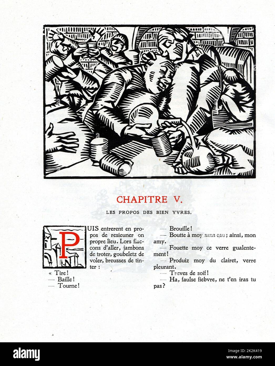 Rabelais : chapeau 4 de la vie très hortipique du Grand Gargantua Woodcut de Hermann Paul publié en 1921 France Collection privée Banque D'Images Rabelais : chapeau 4 de la vie très hortipique du Grand Gargantua Woodcut de Hermann Paul publié en 1921 France Collection privée Banque D'Images