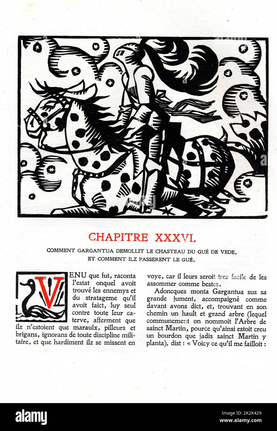 François Rabelais: Chapitre 36 de «la vie très horrible de Grand Gargantua, Père de Pantaguel» gravure en bois par Hermann Paul publié en 1921 France Collection privée Banque D'Images François Rabelais: Chapitre 36 de «la vie très horrible de Grand Gargantua, Père de Pantaguel» gravure en bois par Hermann Paul publié en 1921 France Collection privée Banque D'Images