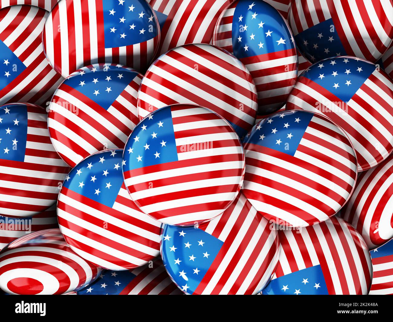 Pile de boutons avec drapeau américain. 3D illustration Banque D'Images