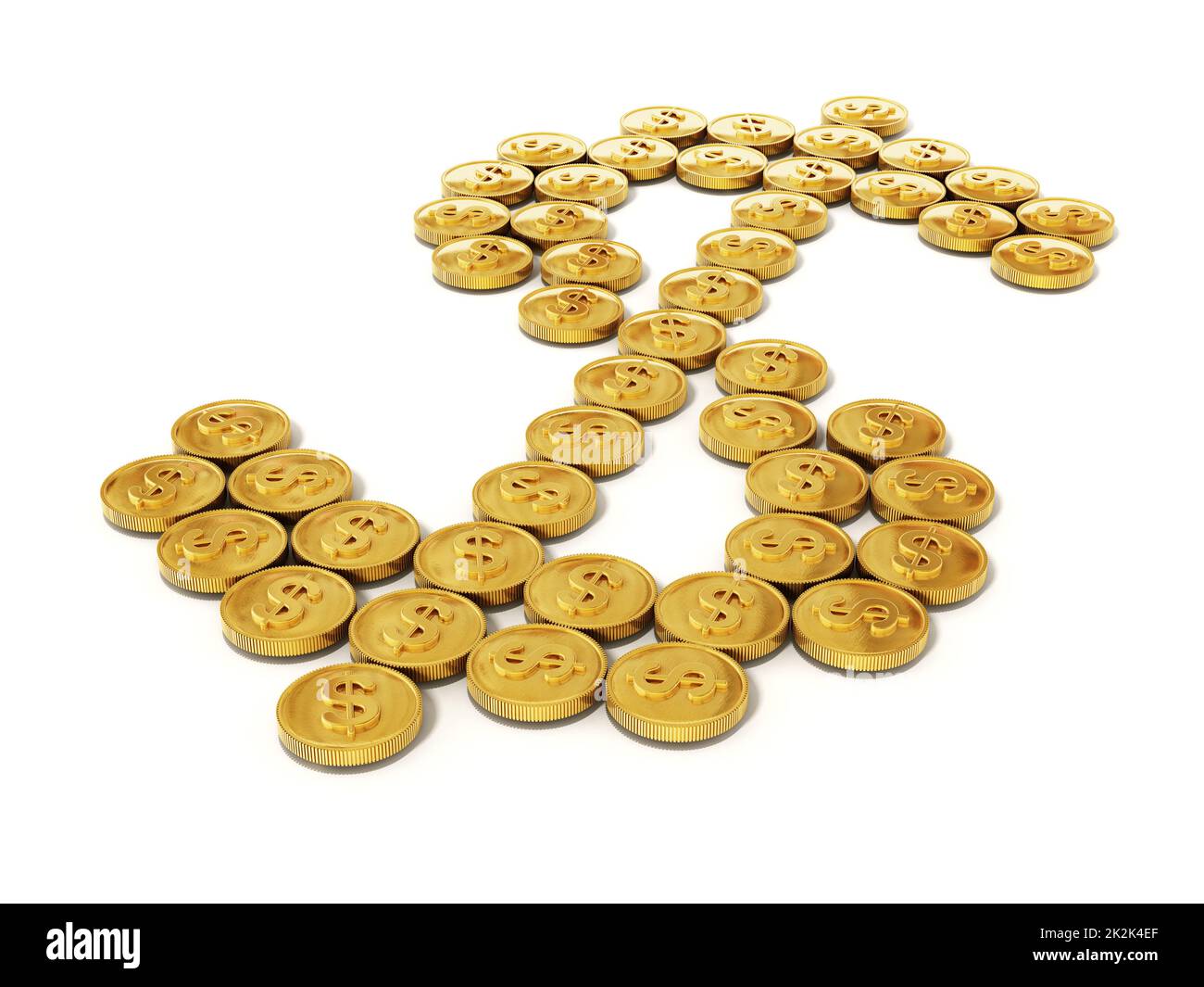 Pièces d'or formant le symbole dollar. 3D illustration Banque D'Images