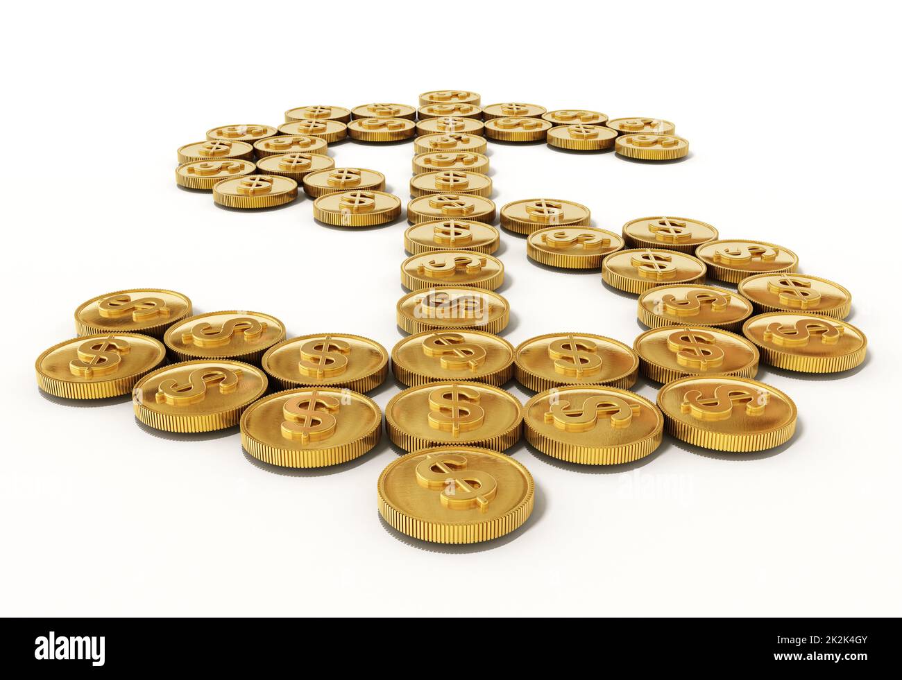 Pièces d'or formant le symbole dollar. 3D illustration Banque D'Images