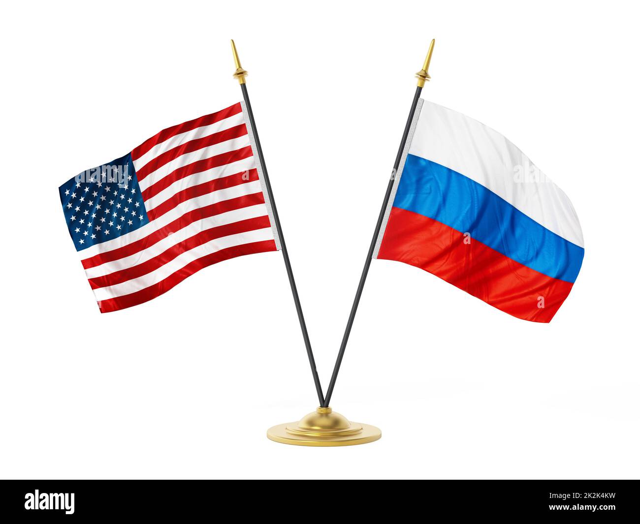 Drapeaux de bureau des États-Unis d'Amérique et de Russie. 3D illustration Banque D'Images