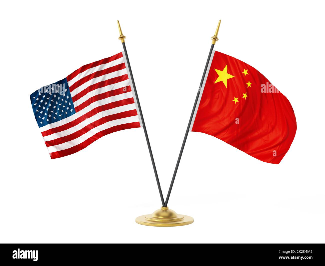 Drapeaux de bureau des États-Unis d'Amérique et de la Chine. 3D illustration Banque D'Images