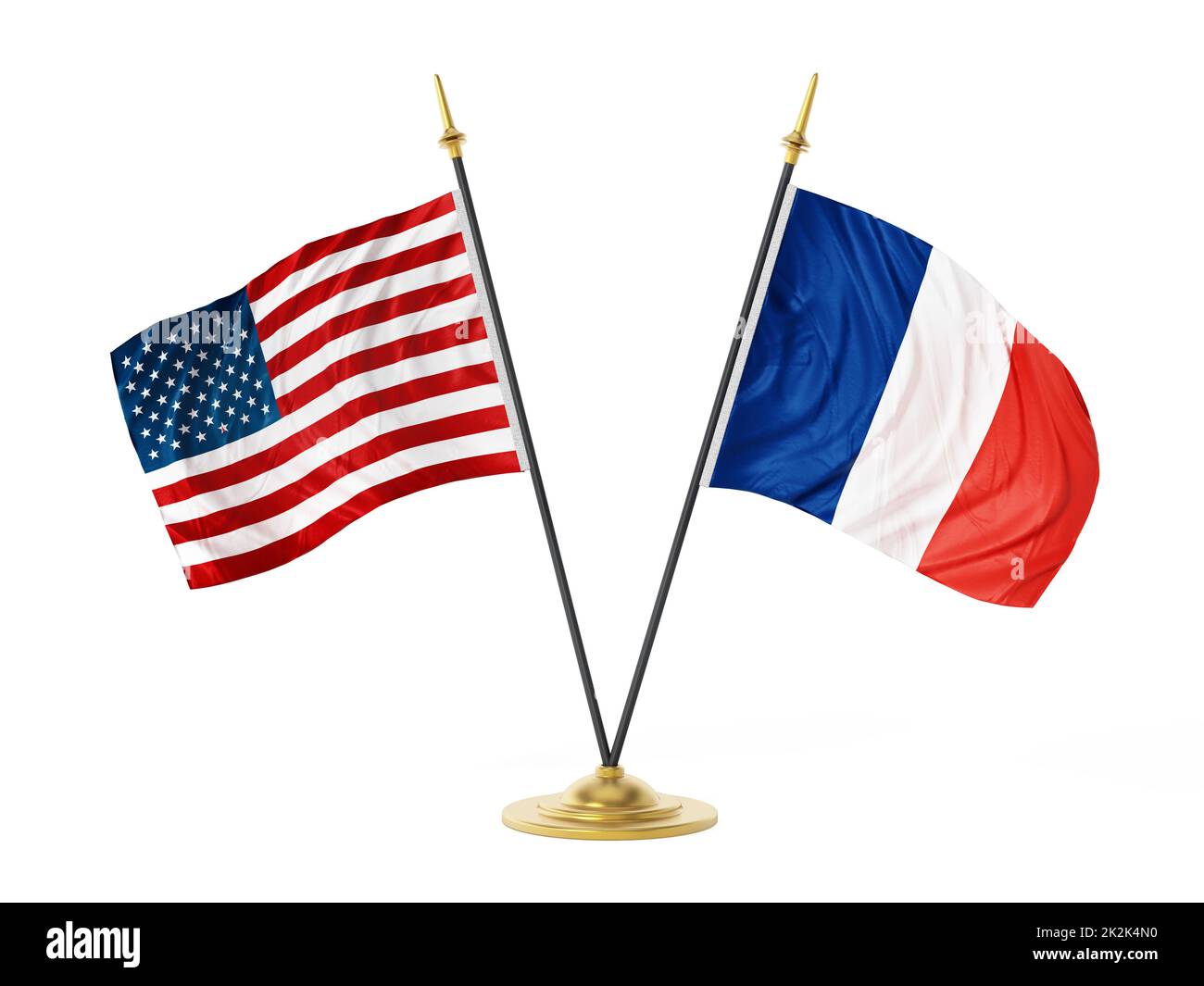 Drapeaux de bureau des États-Unis d'Amérique et de France. 3D illustration Banque D'Images