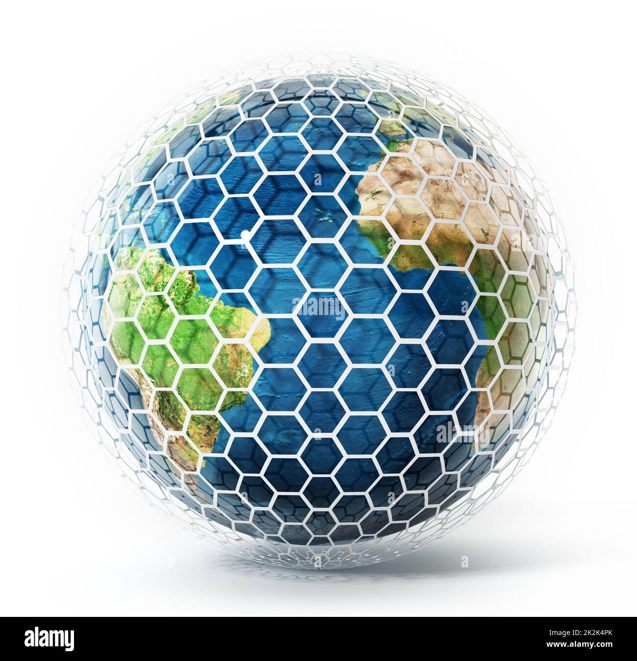 Terre recouverte de carreaux hexagonaux. 3D illustration Banque D'Images