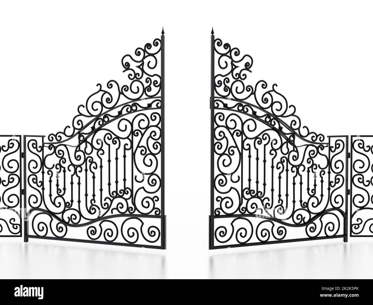 Porte en fer forgé isolée sur fond blanc. 3D illustration Banque D'Images