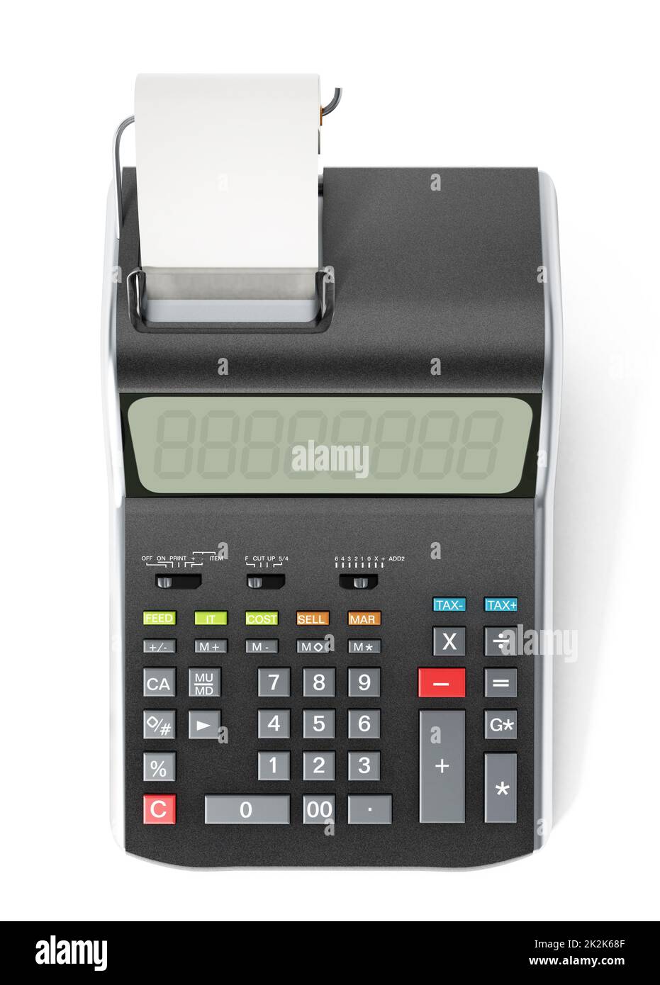 Imprimer la calculatrice isolée sur fond blanc.3 D illustration Banque D'Images