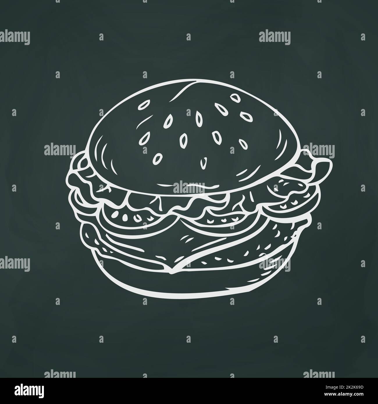 Hamburger américain fines lignes blanches sur fond noir texturé - Vector Banque D'Images