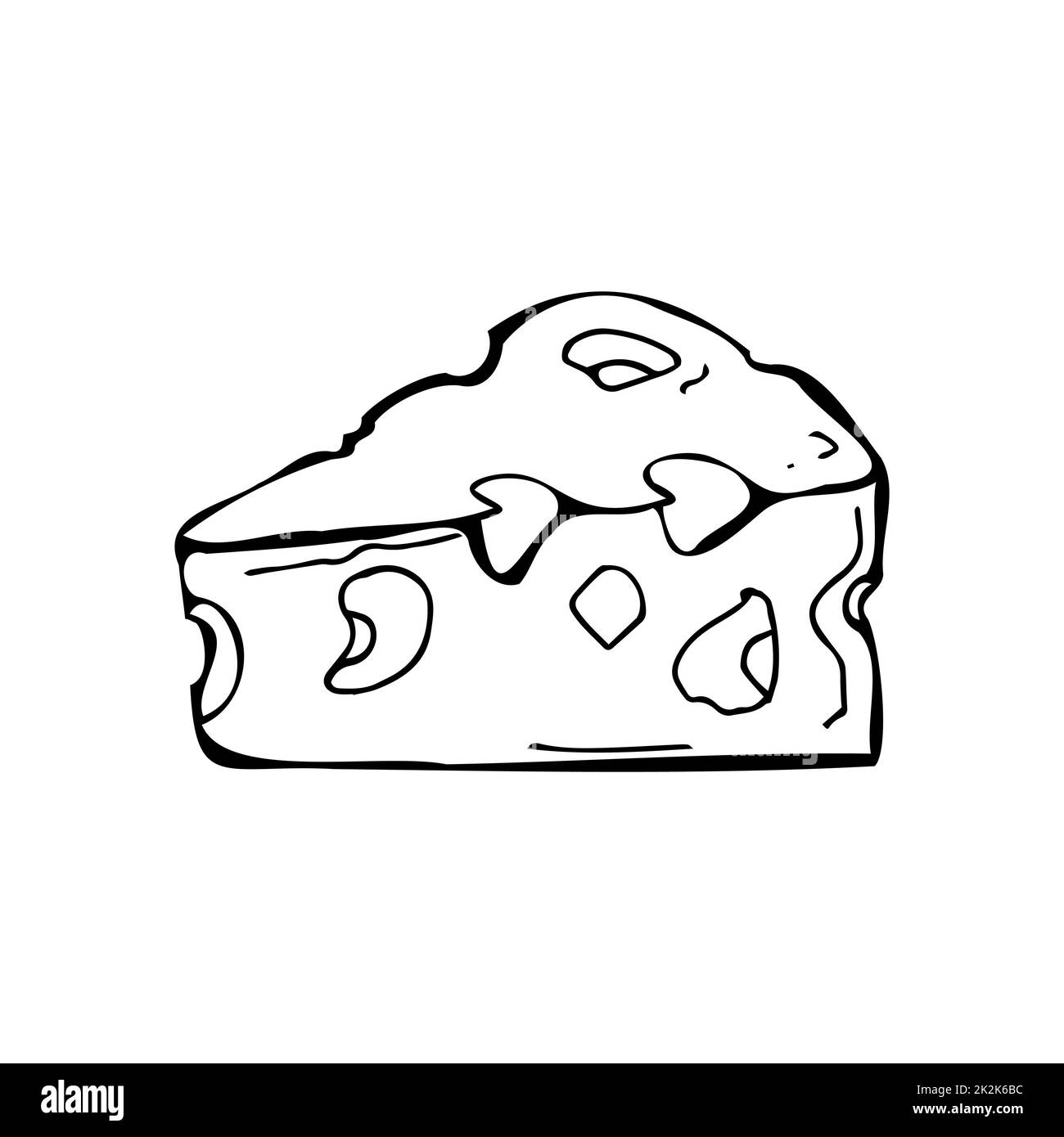 Morceau de fromage fines lignes noires sur fond blanc - Vector Banque D'Images