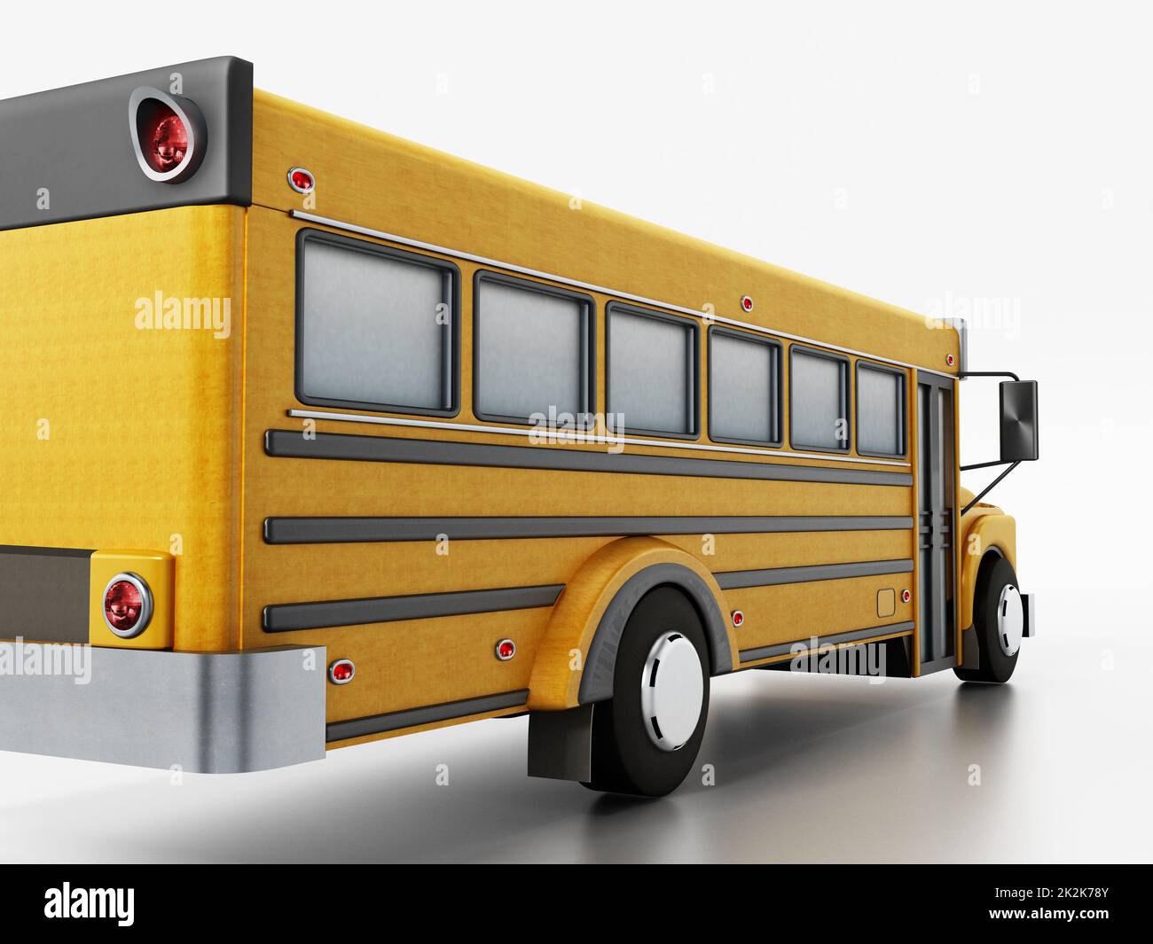 Bus scolaire jaune isolé sur fond blanc. 3D illustration Banque D'Images