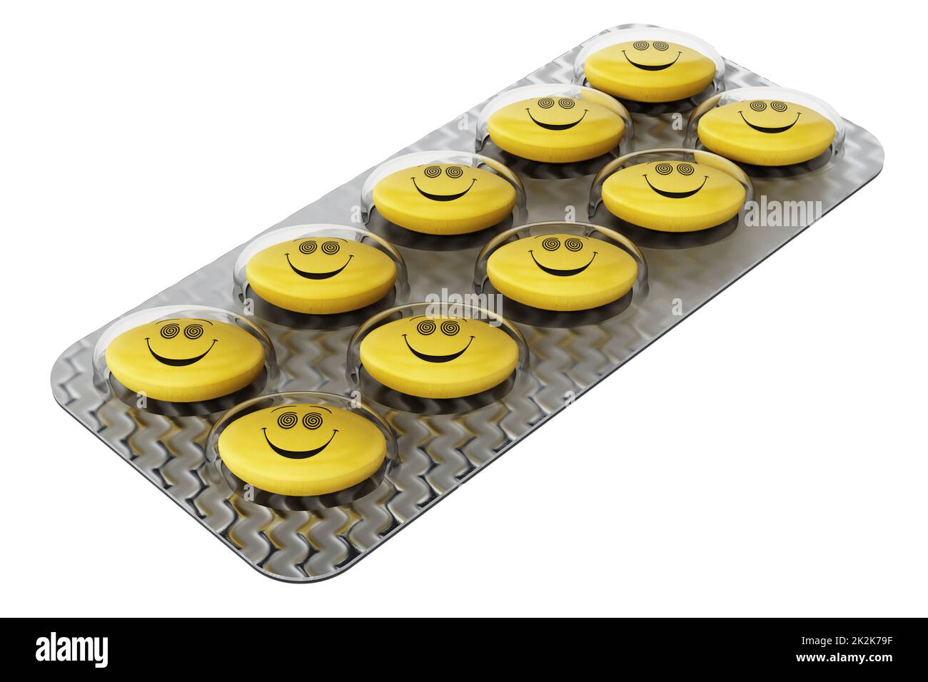 Pilules antidépresseurs avec visage souriant. 3D illustration Banque D'Images