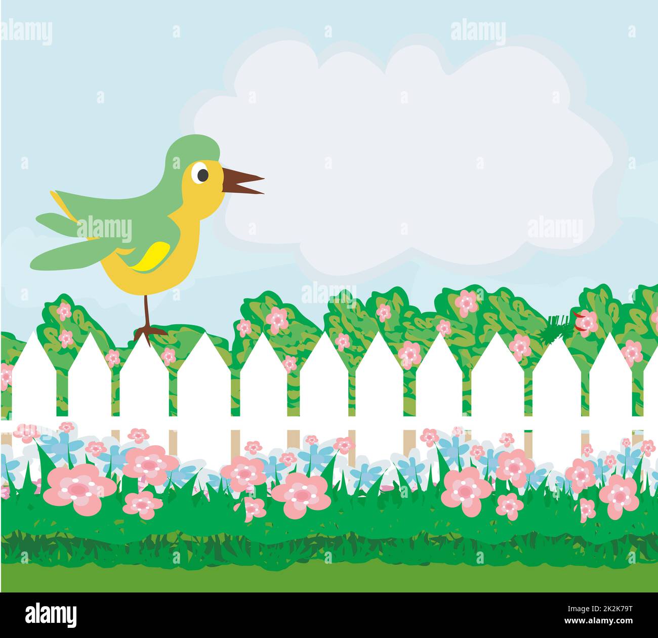 Fleurs et oiseaux cartoon border en été Banque D'Images