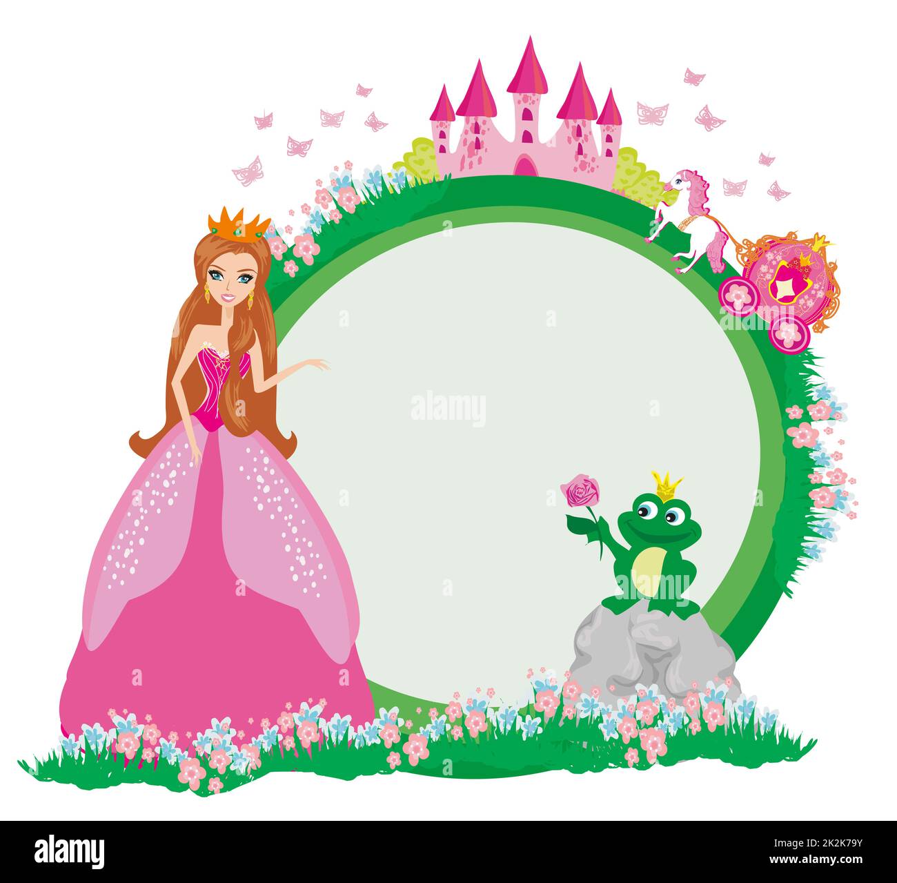 Belle jeune princesse et big frog - cadre Banque D'Images