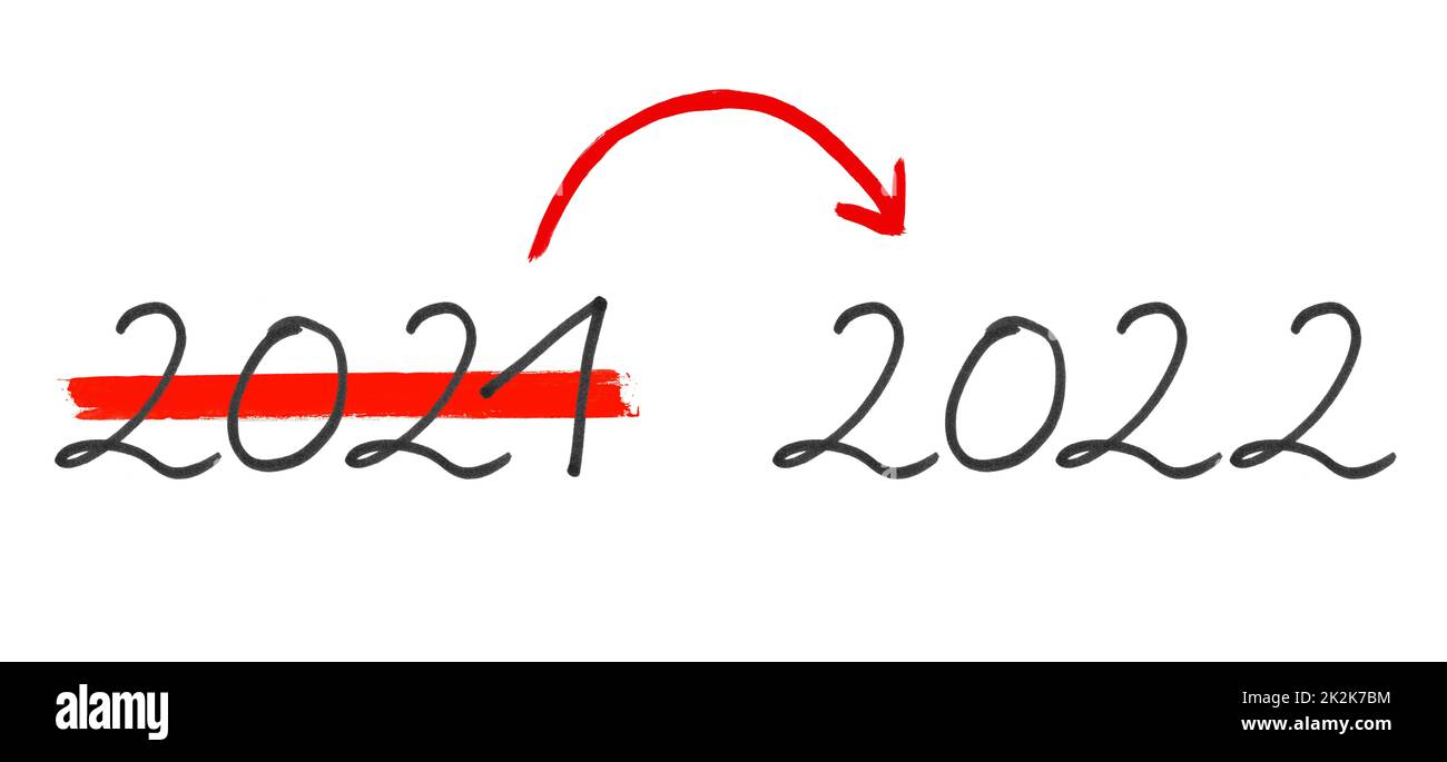 Année 2021 et 2022 - texte manuscrit avec flèche Banque D'Images