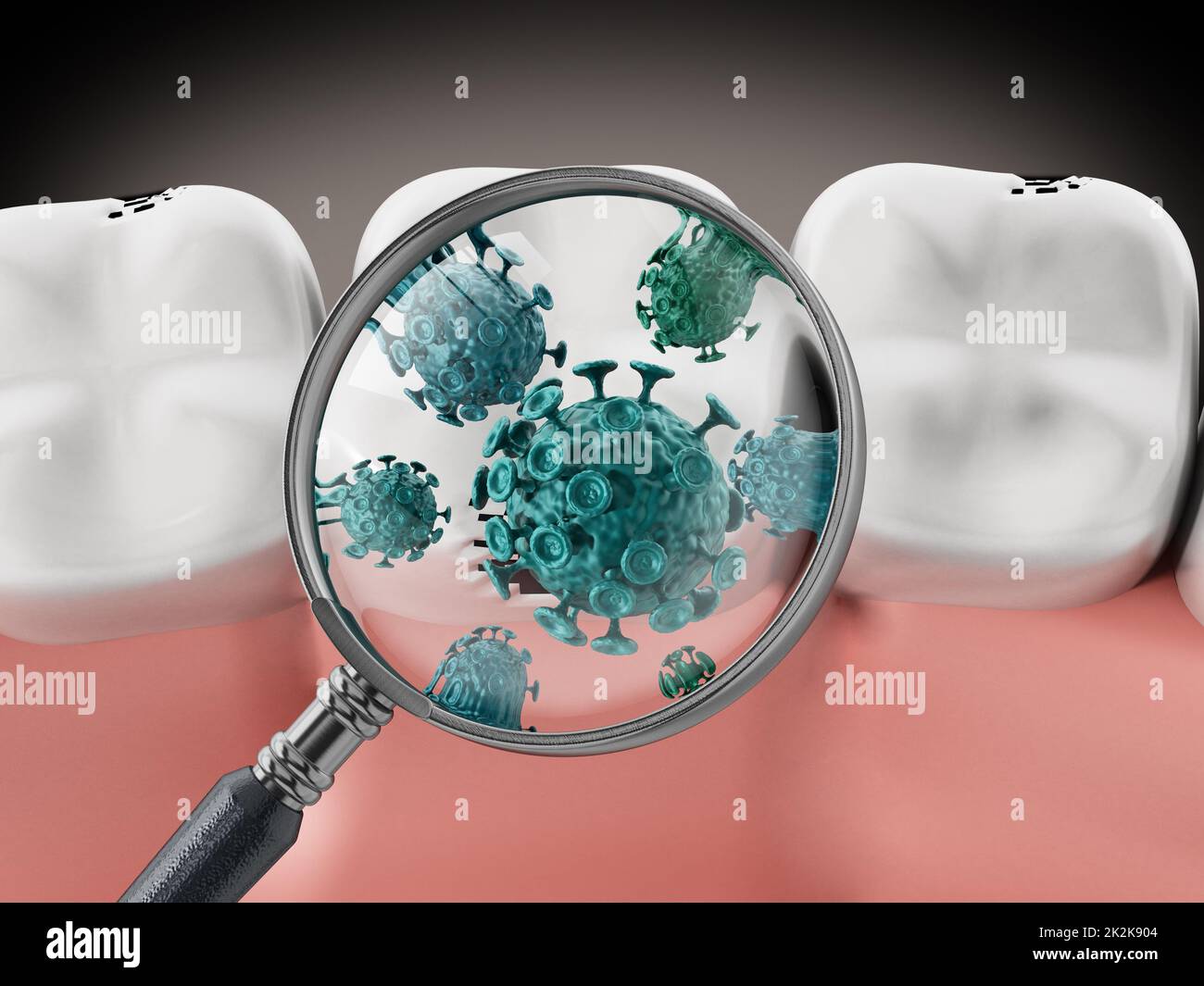 Loupe sur les bactéries vertes. 3D illustration Banque D'Images