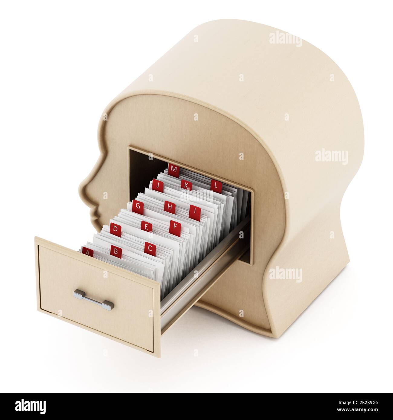 Catalogue de fiches à l'intérieur du tiroir de la bibliothèque de têtes. 3D illustration Banque D'Images