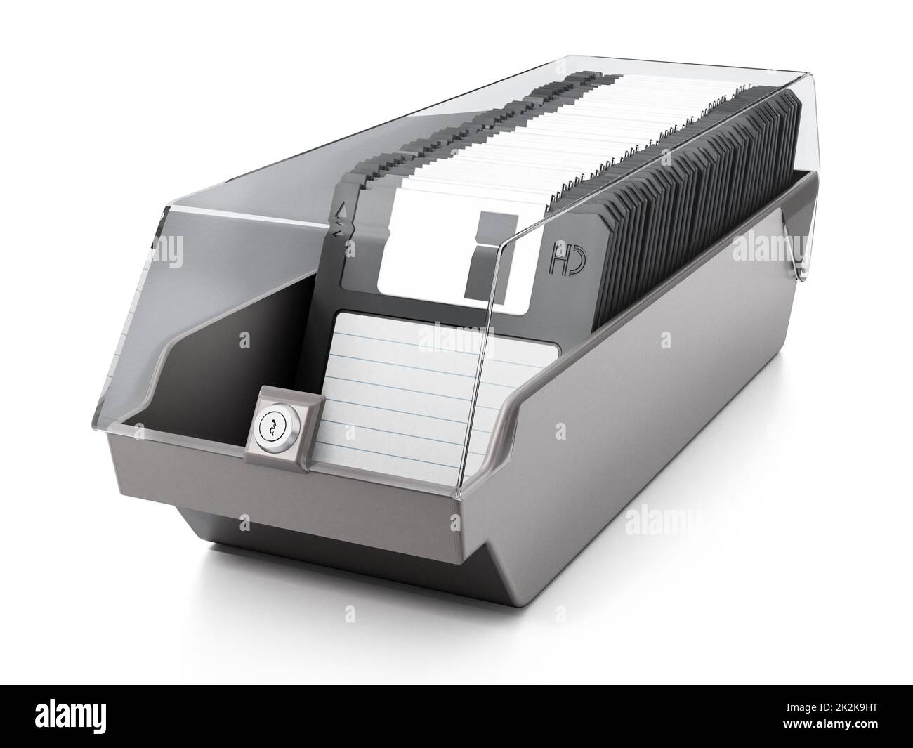 Des disquettes de 3,5 pouces vintage ont été aranquées à l'intérieur de la boîte de disquette. 3D illustration Banque D'Images