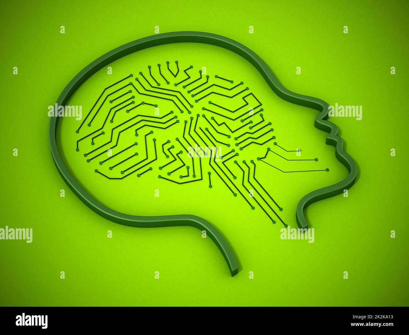 Cerveau PCB à l'intérieur de l'icône de tête femelle. 3D illustration Banque D'Images