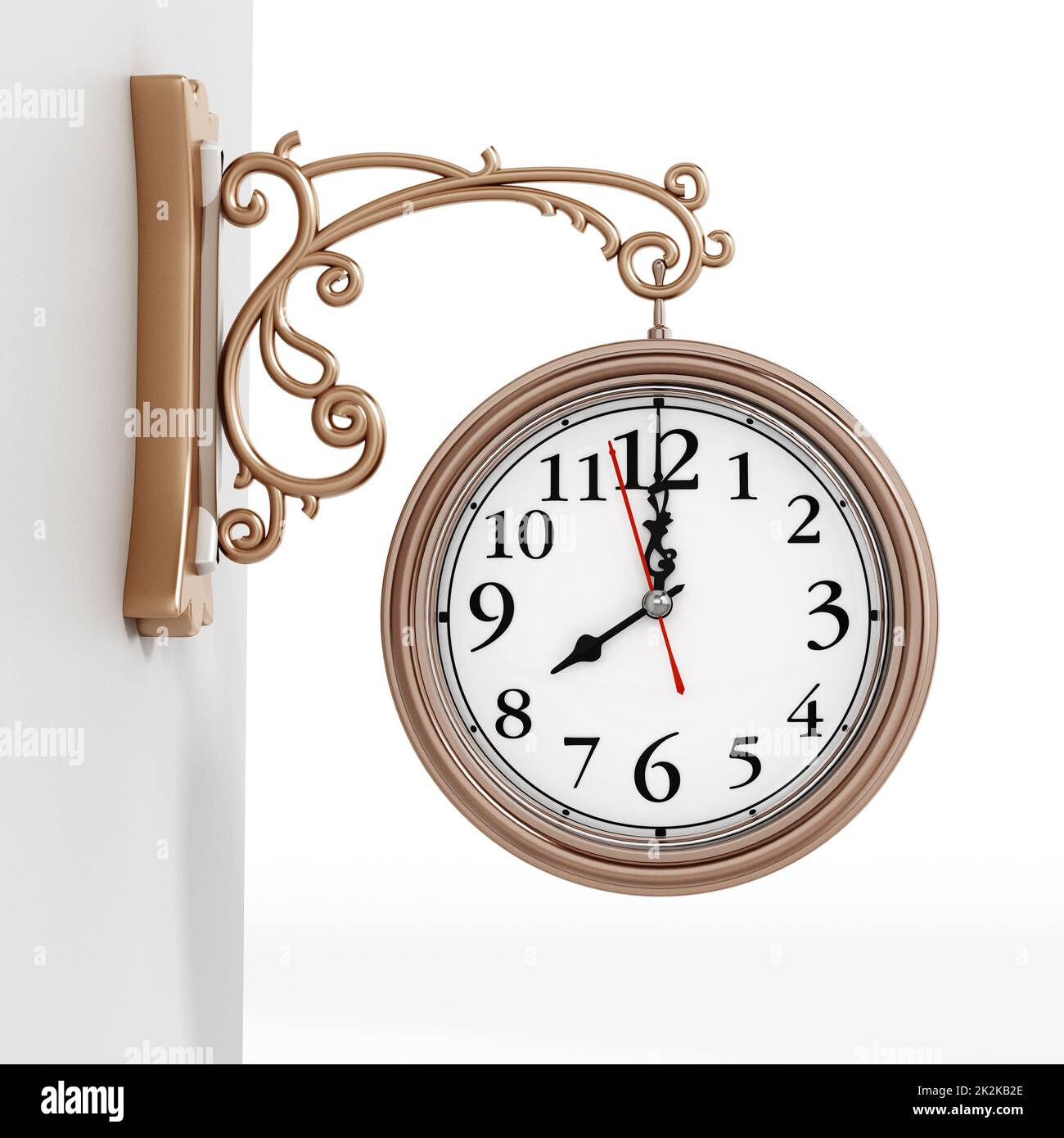 Horloge murale vintage isolée sur fond blanc. 3D illustration Banque D'Images